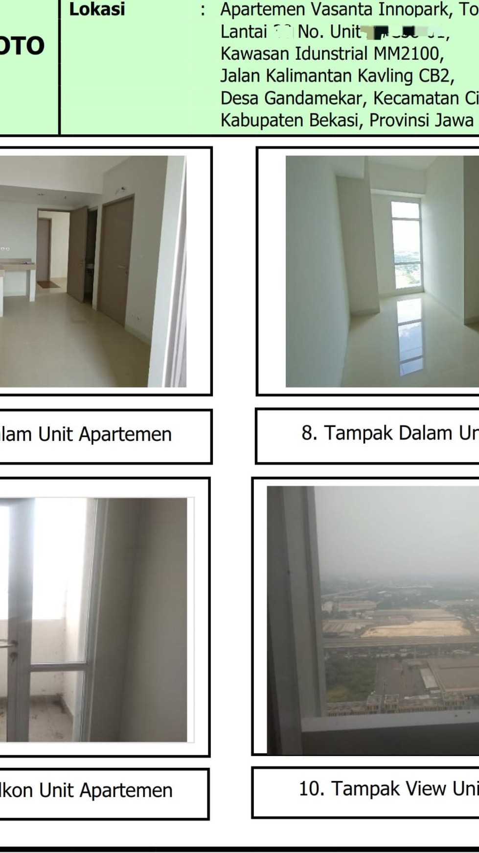 Unit Apartemen Vasanta Innopark Aoki Tower