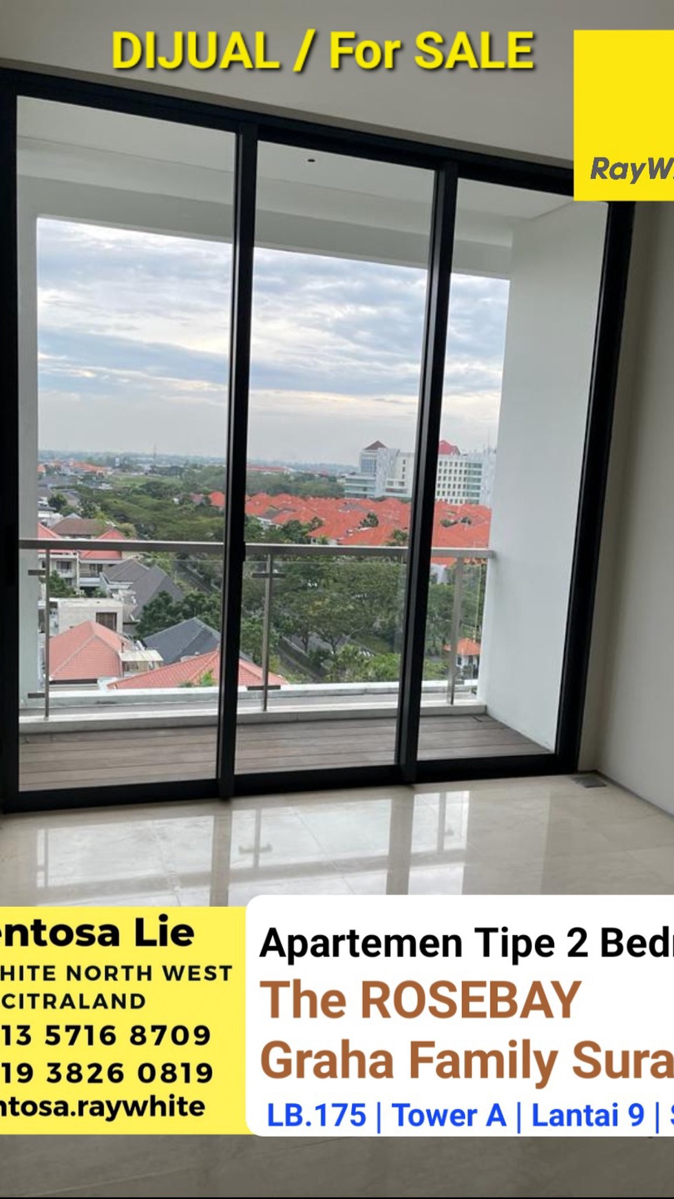 Dijual Apartemen The Rosebay 2 Kamar Tidur -  TOWER A - lantai 9 - Best VIew Kota - Dekat Pakuwon Mall, Sekolah PETRA 