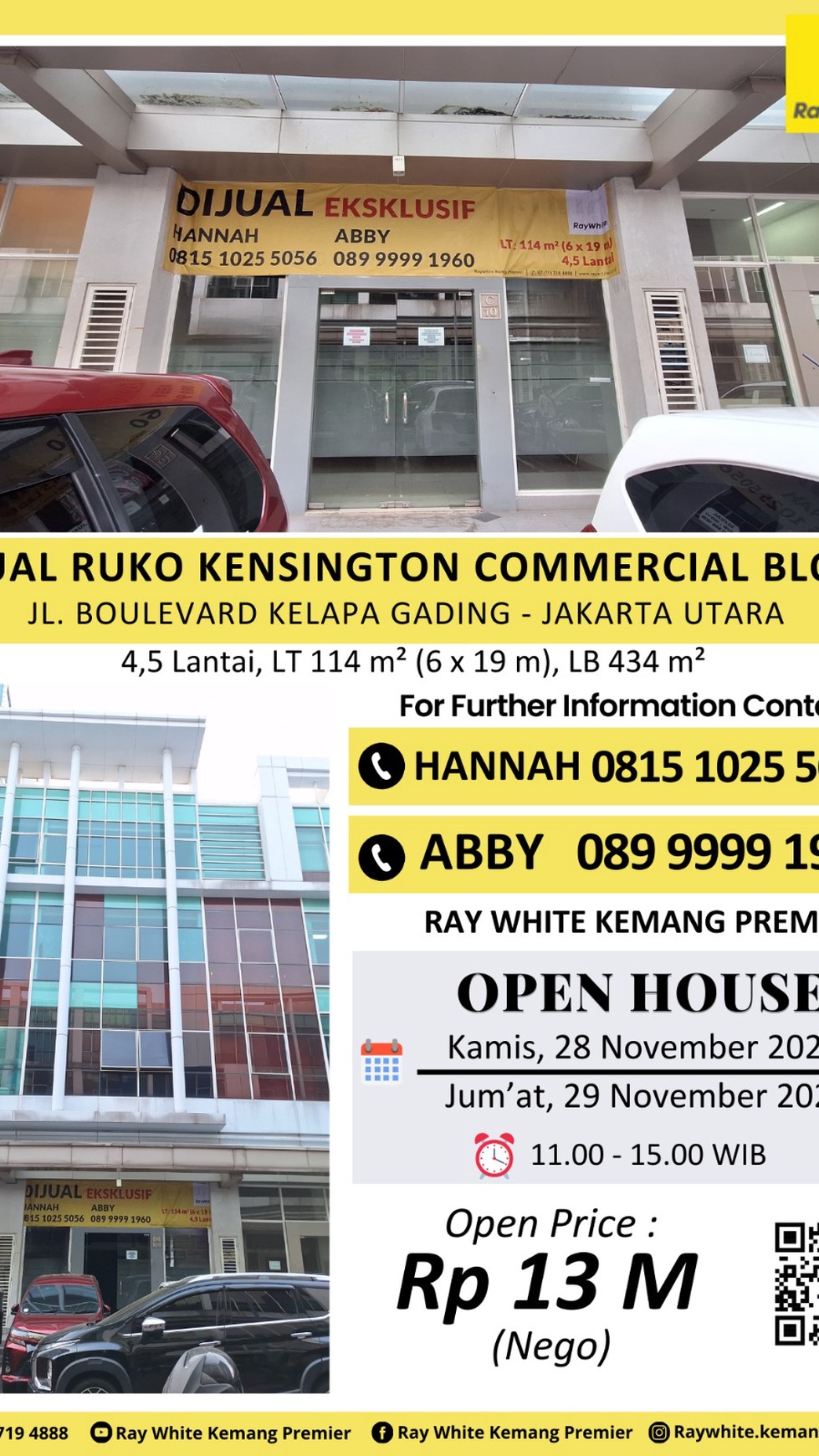 Dijual cepat ruko prime area Kelapa Gading (Kensington Commercial)