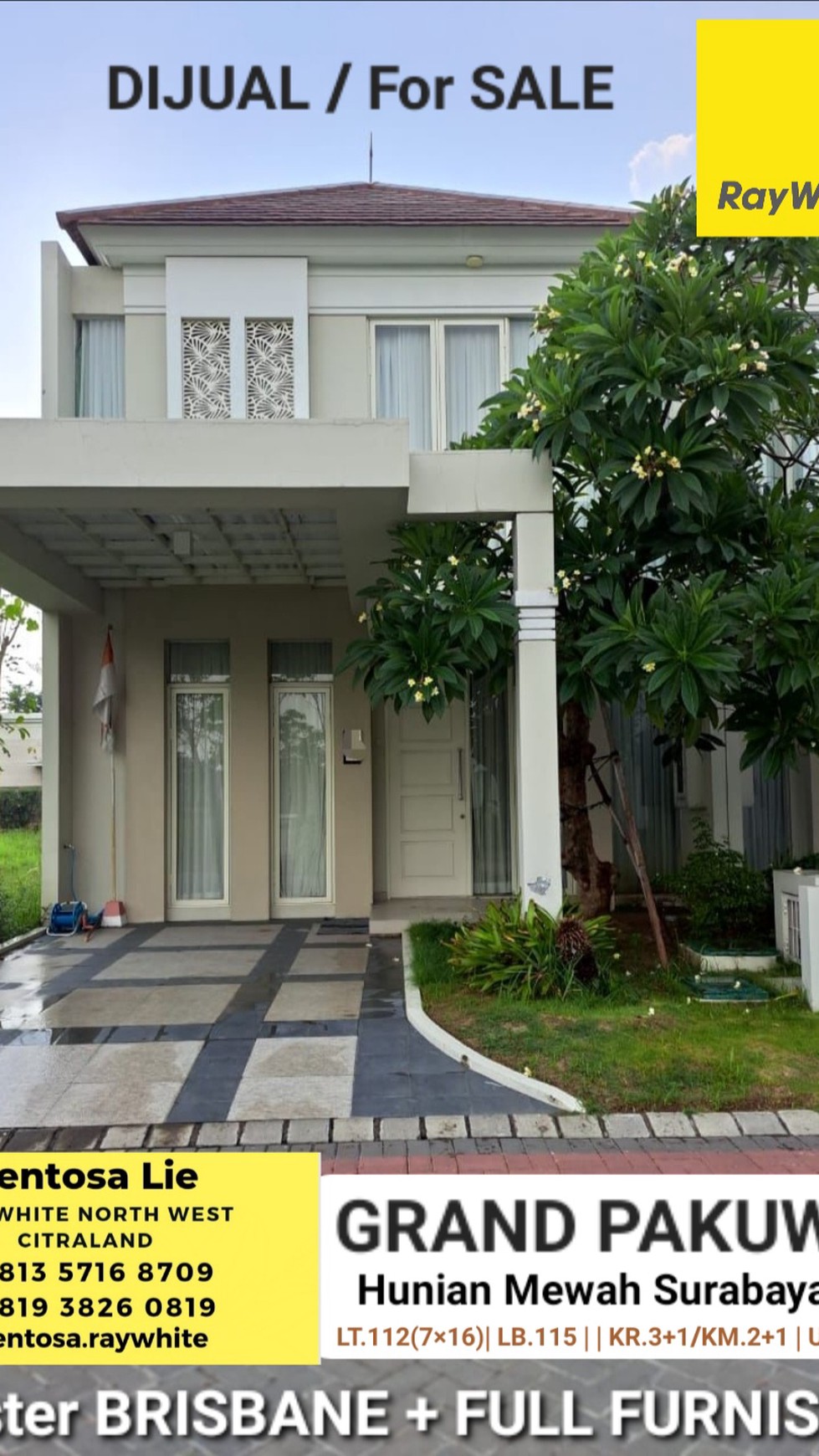 MURAH FURNISHED Dijual Rumah Grand Pakuwon - Brisbane Dekat Sekolah SAMPOERNA Academy , Surabaya Grammar School, Food Junction