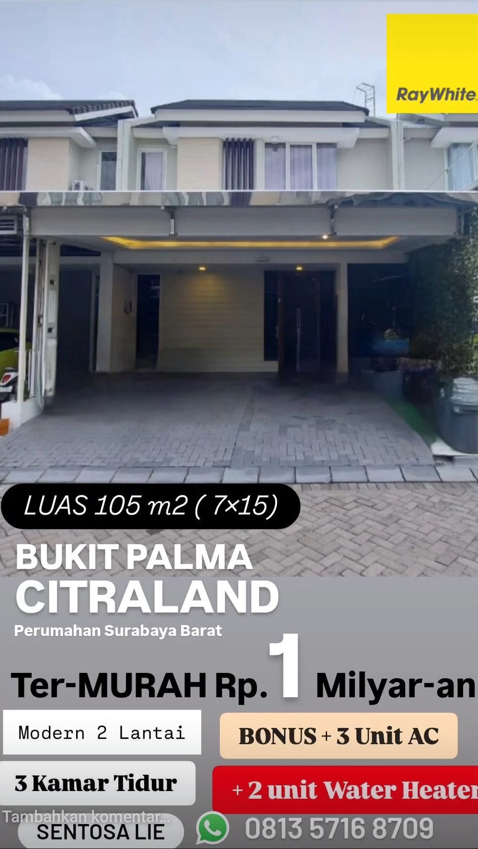 MURAH Rp.1 Milyar-an Dijual Rumah Citraland Bukit Palma Surabaya Barat dekat North West Citraland , Sekolah Citra Berkat, SUPERINDO Bukit Palma