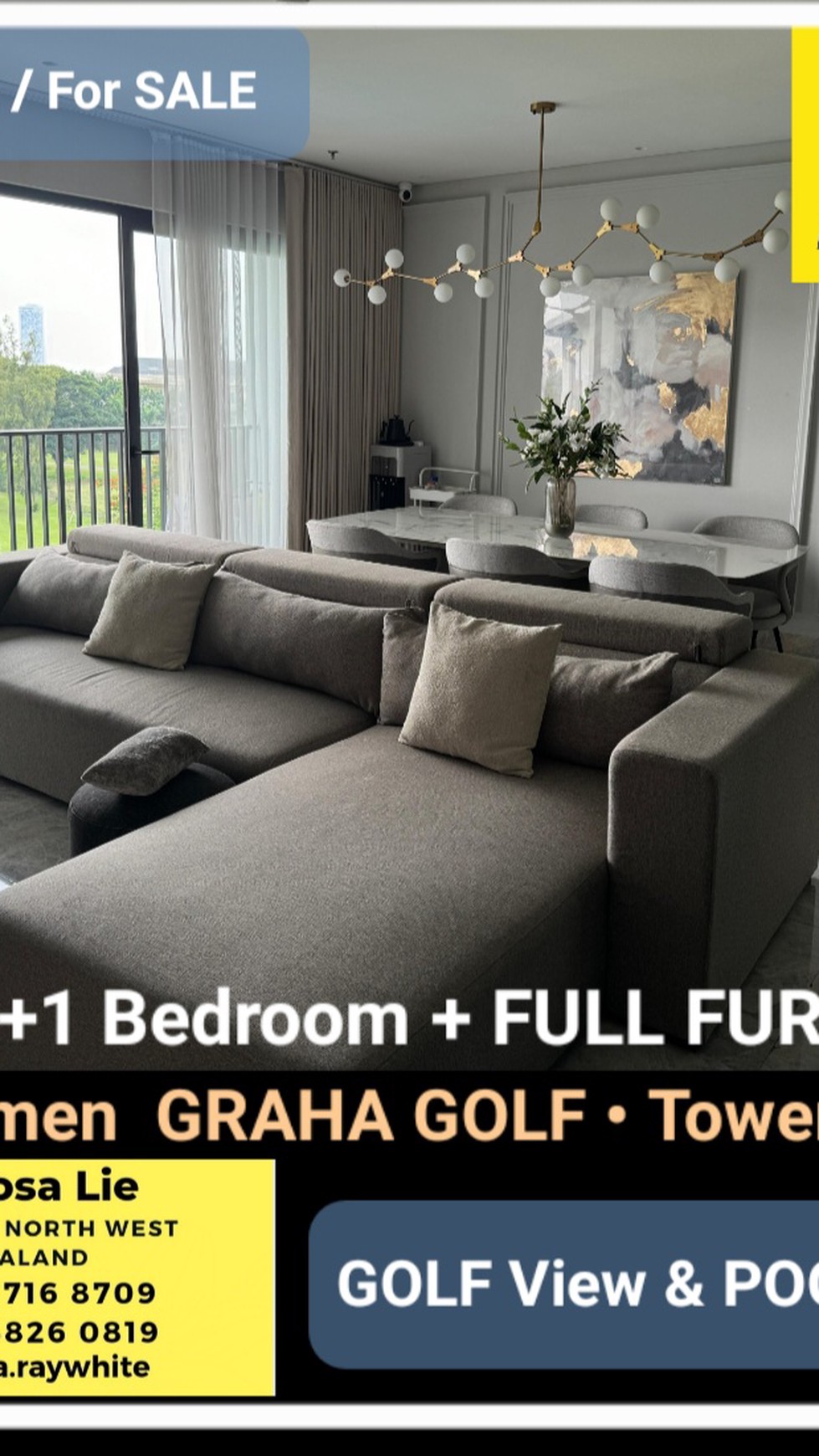 MURAH Dijual Apartemen Graha Golf - Graha Famili TOWER Arion Tipe 3+1 Kamar Tidur BONUS  FULL FURNISHED Best view GOLF 