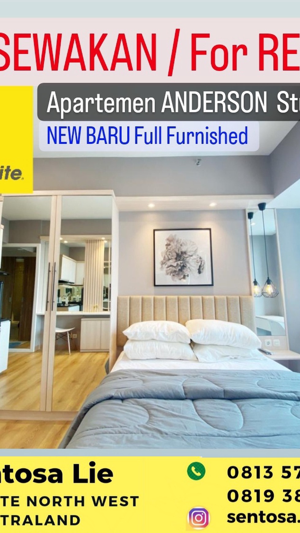Disewakan Apartemen Anderson Pakuwon Mall Tipe Studio Full Furnished Modern Mewah Siap Huni Akses Mall