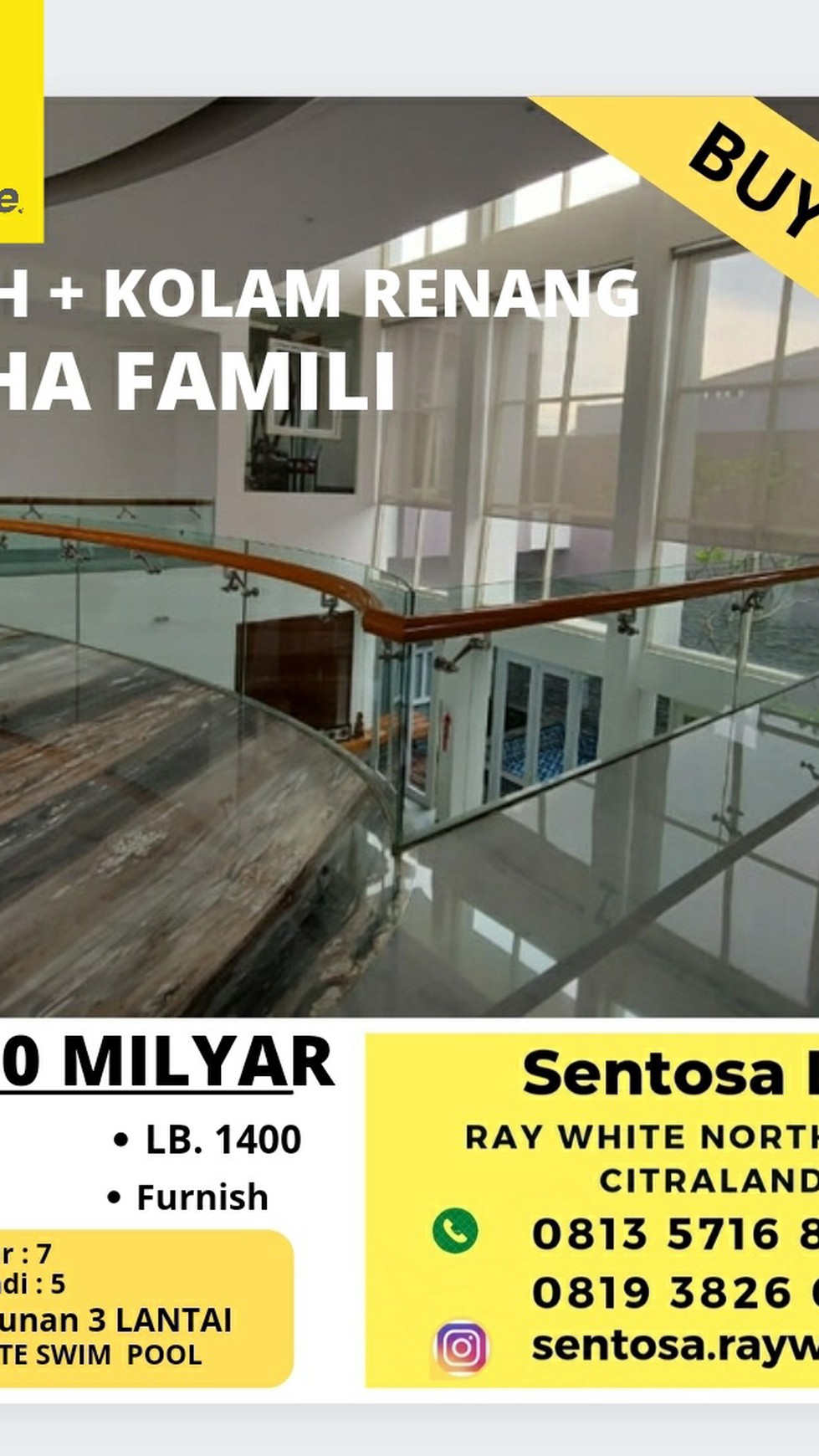 Dijual Rumah Graha Famili Surabaya - PRIVATE Kolam Renang + Full Furnished - Modern Mewah 3 Lantai - Blok Favourite - Siap Huni