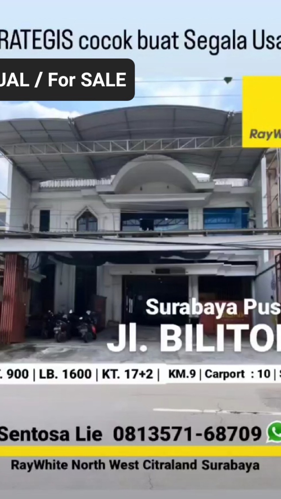 Dijual Rumah Surabaya Pusat FULL MARMER - Jl. Biliton - Gubeng - Parkiran LUAS masuk 10 Mobil - Strategis Komersial area NOL Jalan RAYA cocok buat Segala Usaha