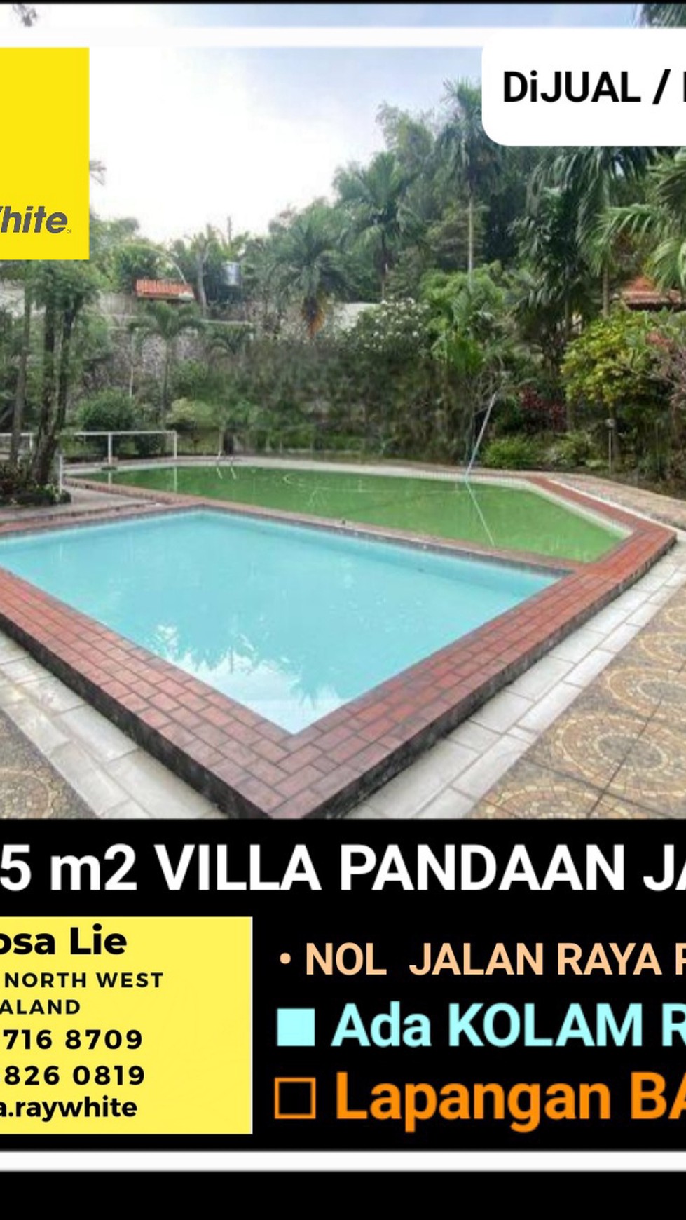 Dijual 2595 M2 Rumah Villa Pandaan Jawa Timur - Nol Jalan Raya - Ada Kolam Renang, Lapangan Basket, Taman Luas