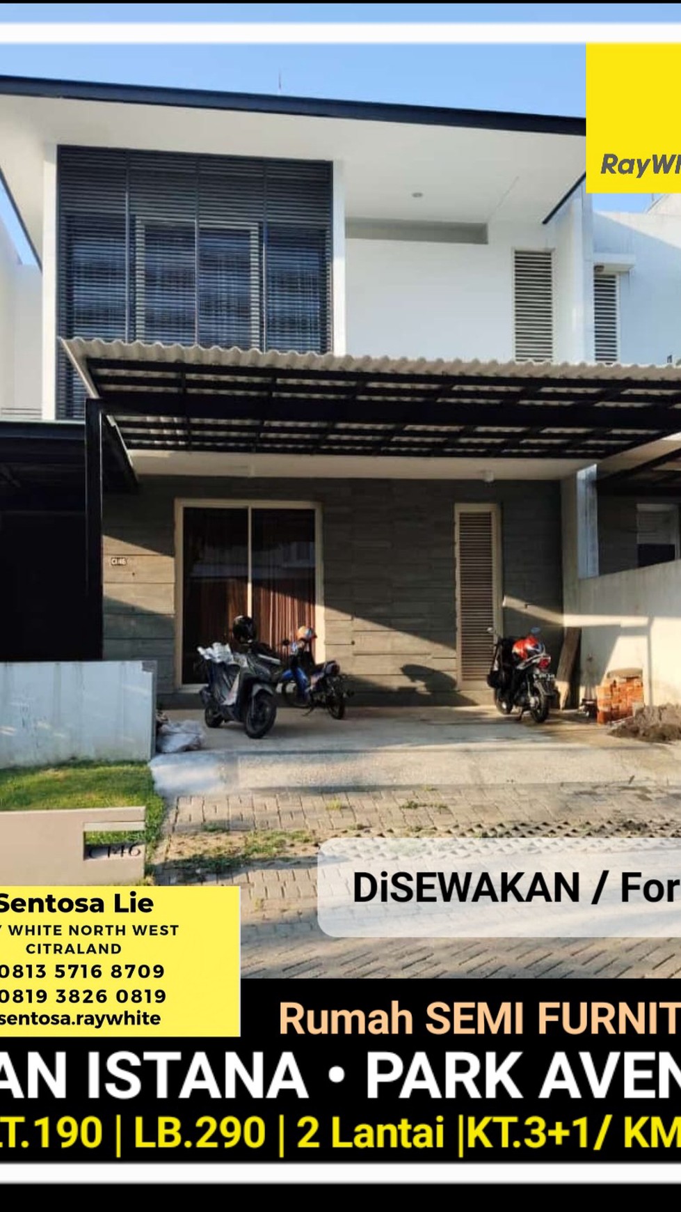 Disewakan Rumah Dian Istana Park Avenue Semi Furnished Dekat Graha Family, Citraland, Royal Residence, Pakuwon Mall