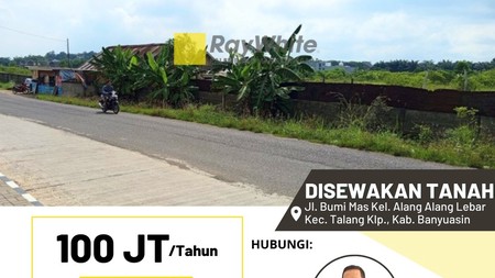 Disewakan Tanah dekat jl By Pass Terminal Alang Alang Lebar