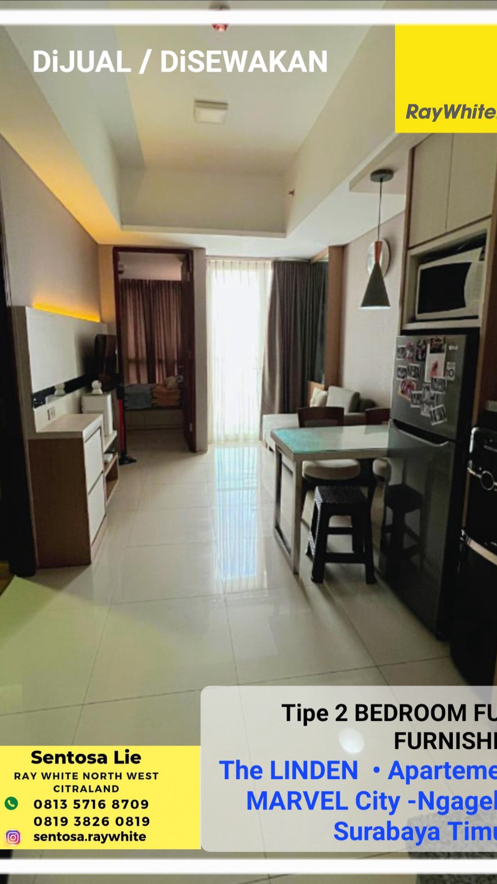 Dijual / Disewakan Apartemen The Linden Tower - Marvel City - Tipe 2 Bedroom FULL FURNISHED 