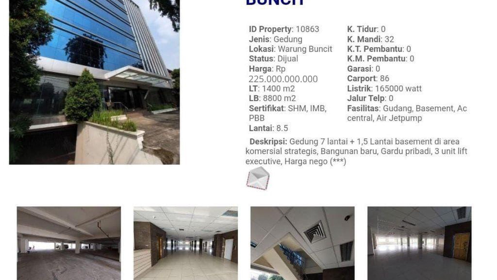 Dijual Gedung 8 Lantai di Buncit Pancoran Jakarta Selatan