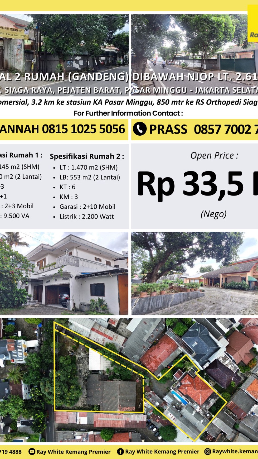 Dijual 2 Rumah di Siaga Raya Luas Harga NJOP Cocok utk Town Houses