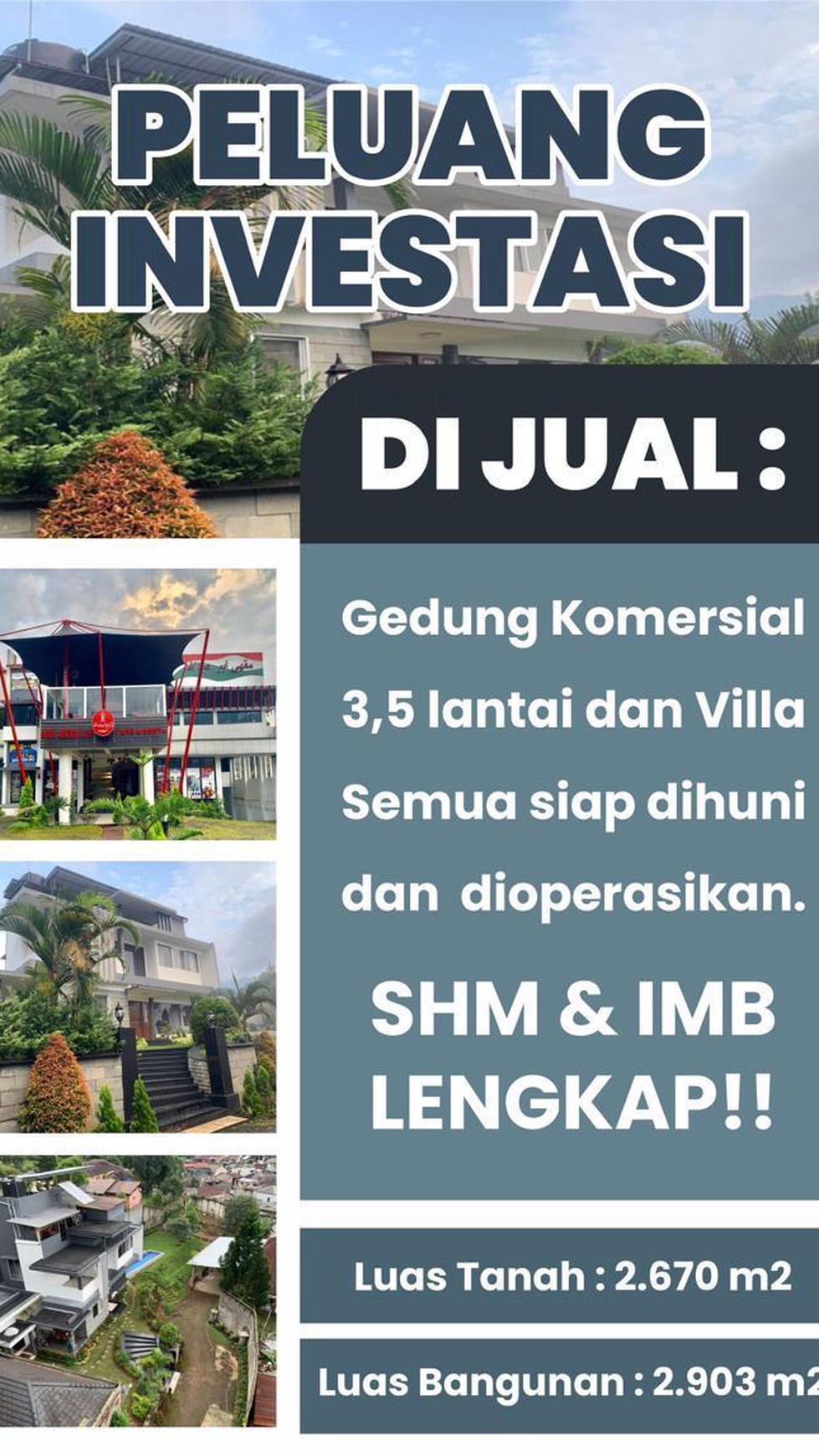 Dijual Lahan Komersial Pinggir Jalan Cisarua Puncak 