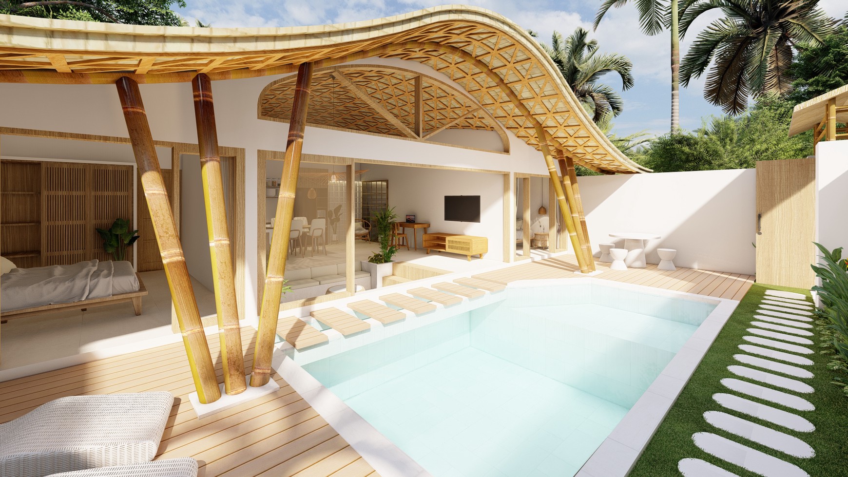 For Sale Leasehold - Unique tropical bamboo villa 2 bedrooms in Kerobokan - Bali