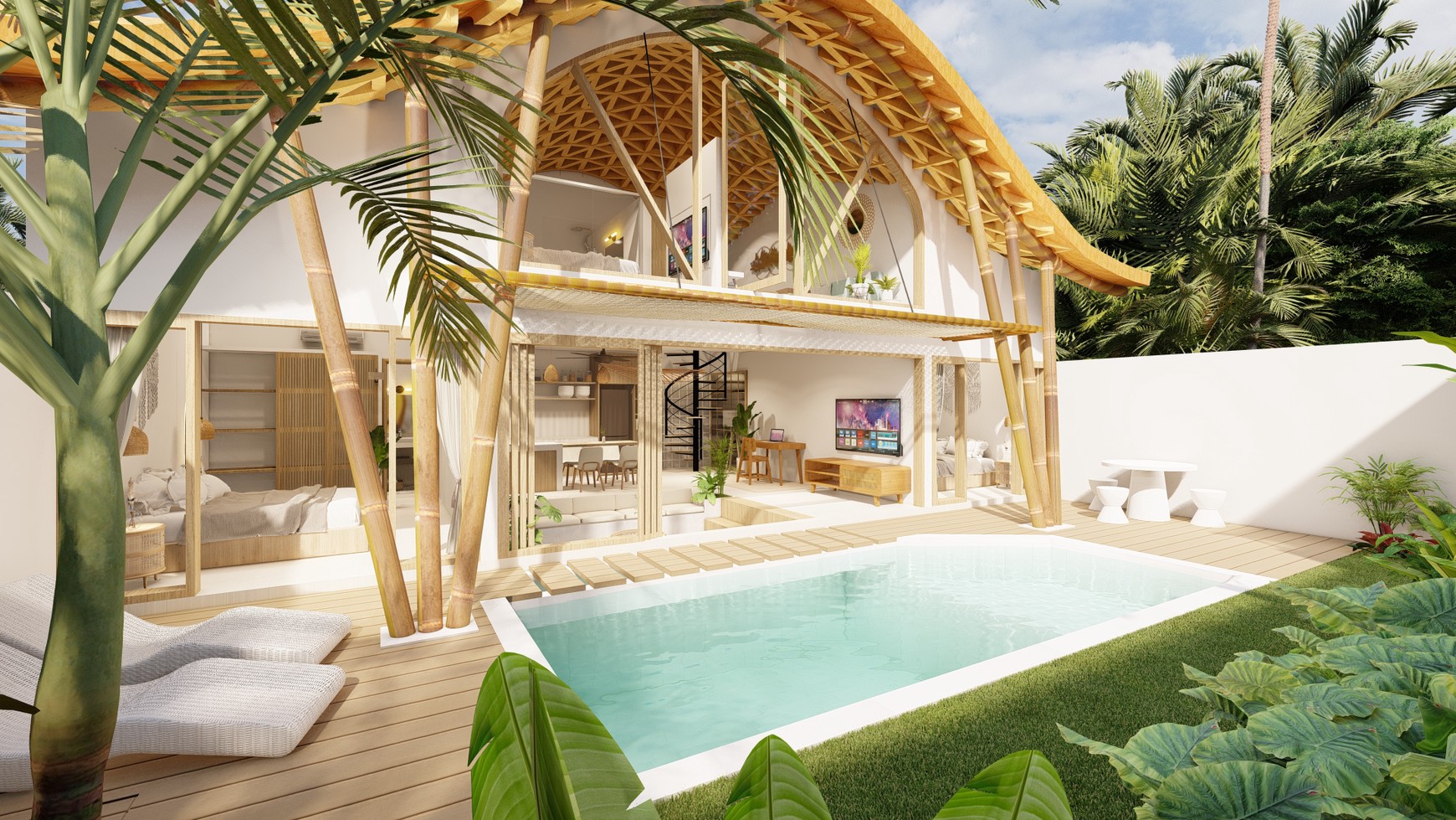 For Sale Leasehold - Unique tropical bamboo villa 3 bedrooms in Kerobokan - Bali