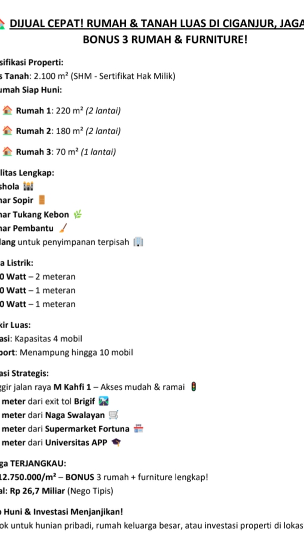 Tanah Luas Bonus 3 Rumah Siap Huni, Jl. Kahfi 1, Jagakarsa, Jakarta Selatan