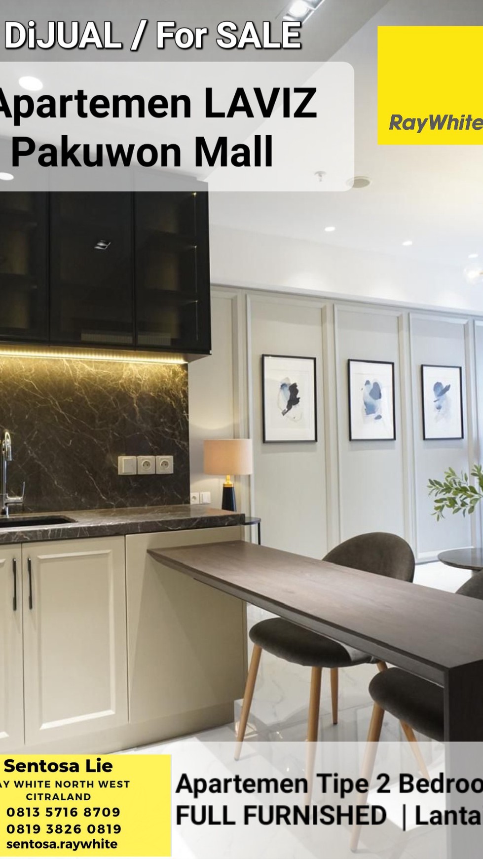 Murah Dijual Apartemen La Viz Mansion Pakuwon Mall Tipe 2 Bedroom Full Furnished Modern Lantai 21 Best View