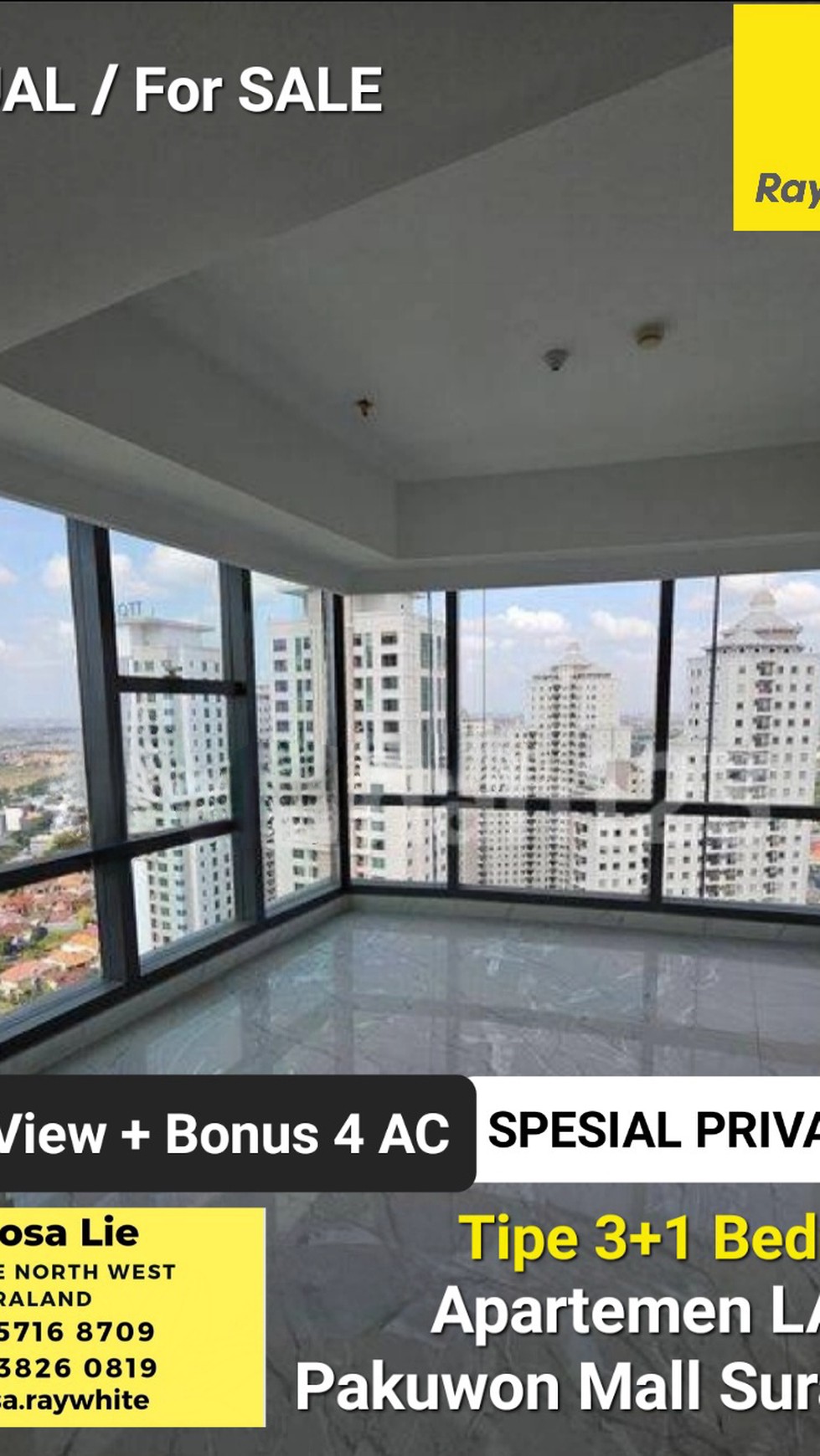 Dijual Aparatemen Laviz Pakuwon Mall Tipe 3+1 Bedroom Private Lift , View Golf , Bonus 4 Unit Ac New