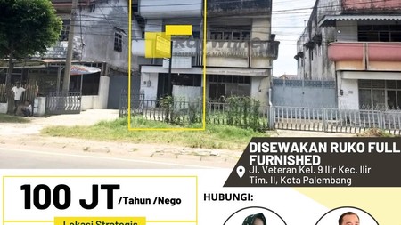 Disewakan 1 unit Ruko di Jl Veteran Kota Palembang