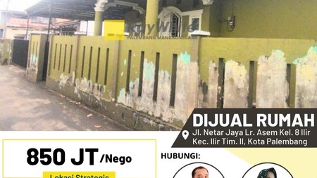 Dijual Cepat Rumah di Jl Netar Jaya Kel 8 Ilir Kota Palembang