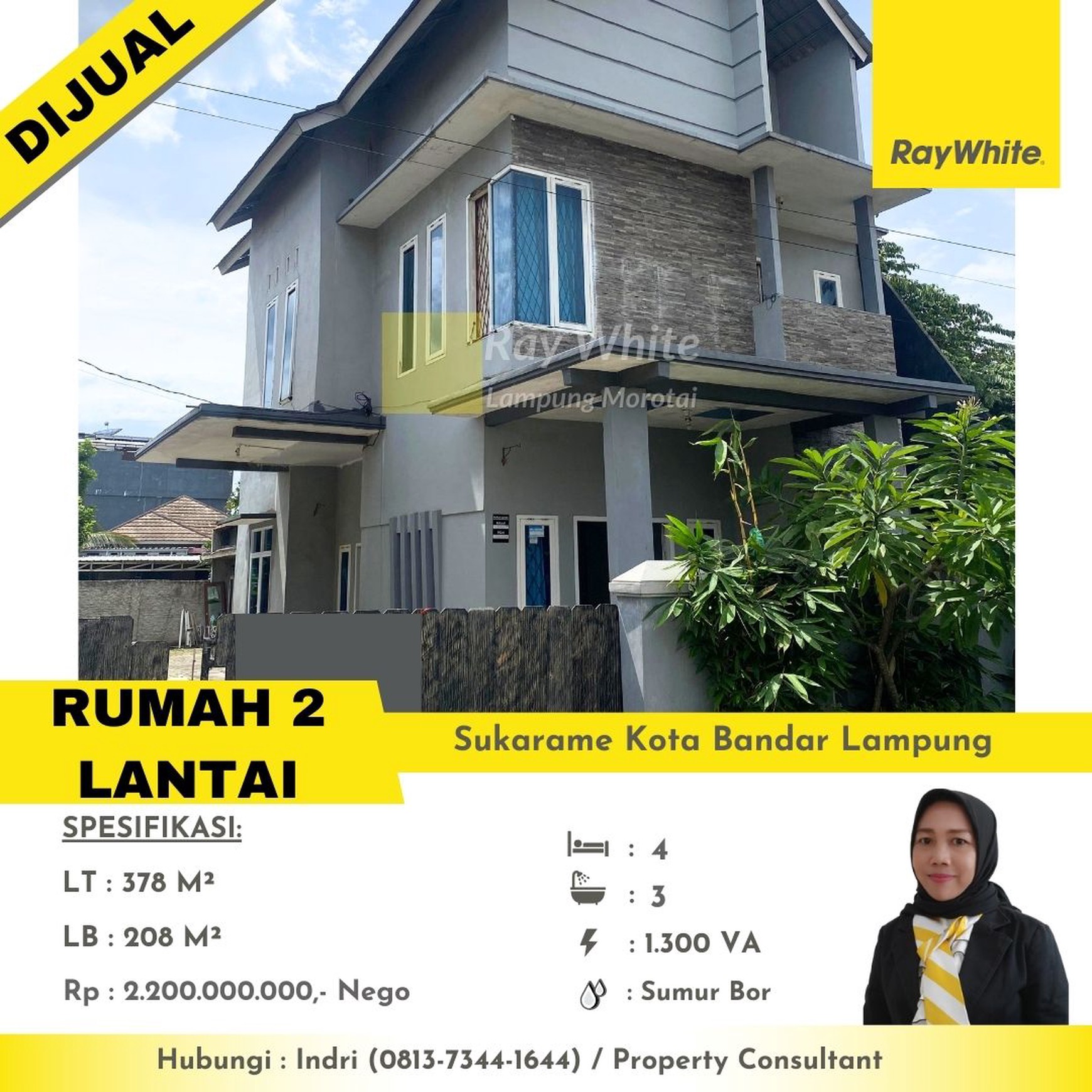 Rumah 2 lantai Dekat Kampus UIN Raden Intan Lampung dijual cepat