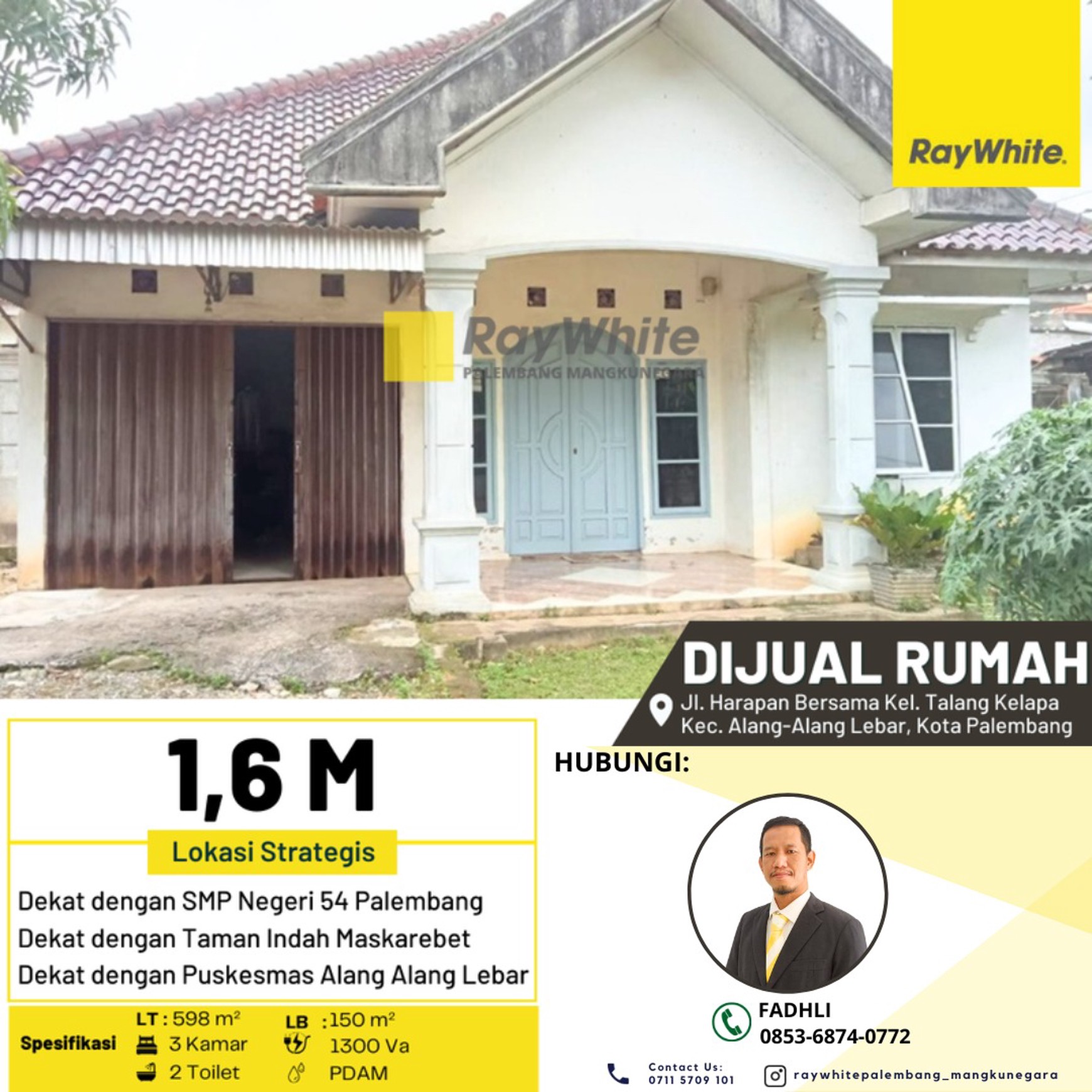 Rumah Dijual luas Tanah 598 m2 di Maskarebet Palembang