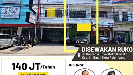 Disewakan Ruko 1 Pintu di Jl Kapten A Rivai Kota Palembang