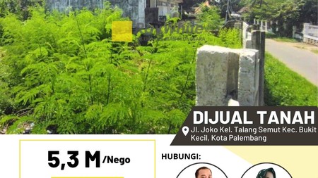 Dijual Cepat Tanah tengah Kota Palembang di Jl Joko Talang Semut