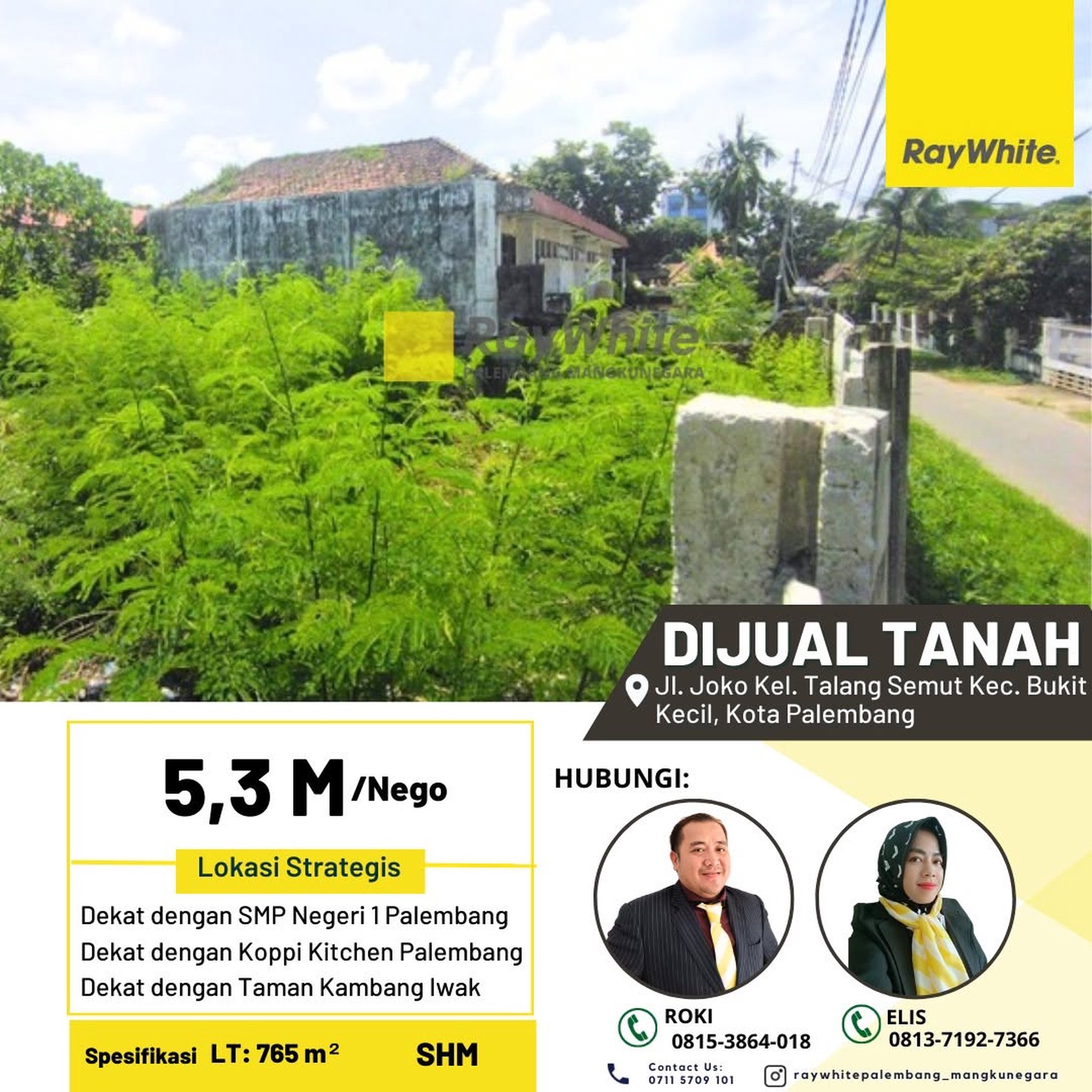 Dijual Cepat Tanah tengah Kota Palembang di Jl Joko Talang Semut