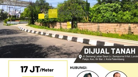 Dijual Cepat Tanah strategis di pusat Kota Palembang di Jl Demang Lebar Daun