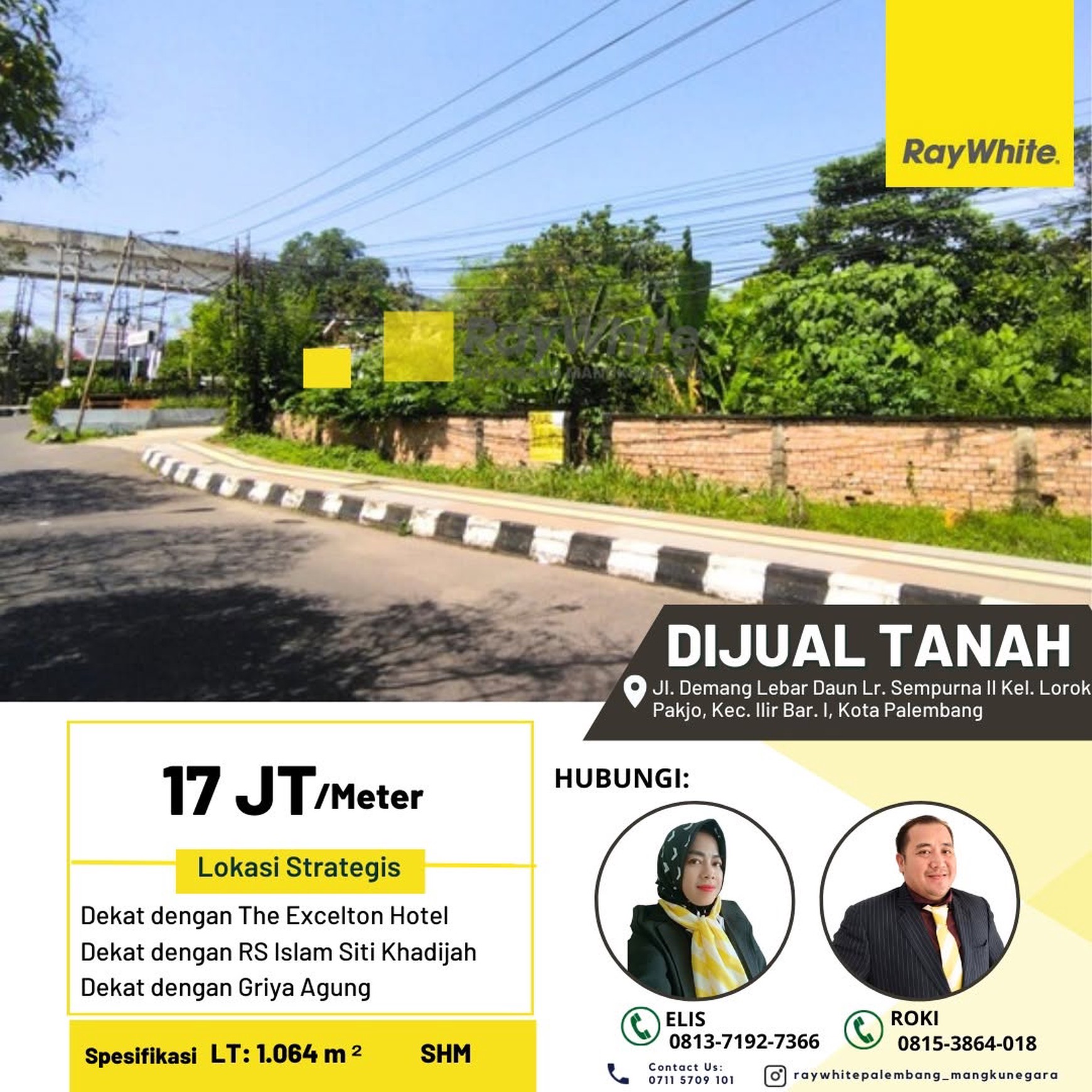 Dijual Cepat Tanah strategis di pusat Kota Palembang di Jl Demang Lebar Daun