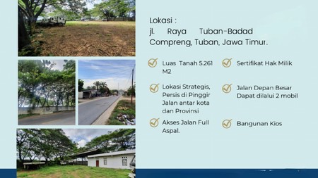Murah Tanah Padat Harga Rp 1,7 M utk Pool Truk Di Raya Tuban Babat 