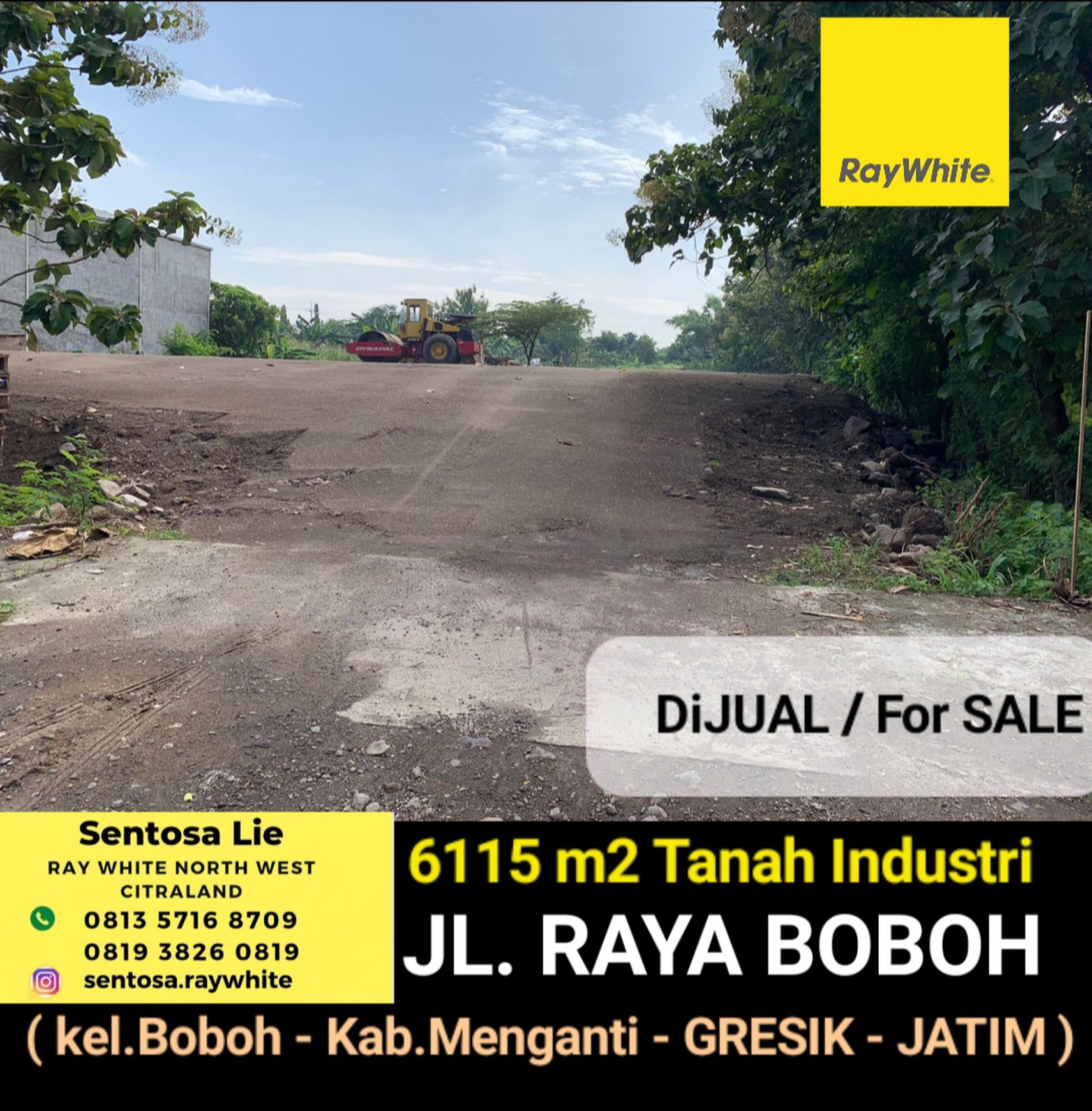 Dijual 6115 M2 Tanah Industri Jalan Raya Boboh - Menganti - Gresik - Jawa Timur Plus Lengkap Izin - Kondisi Sudah Urug - Akses Truk Kontainer