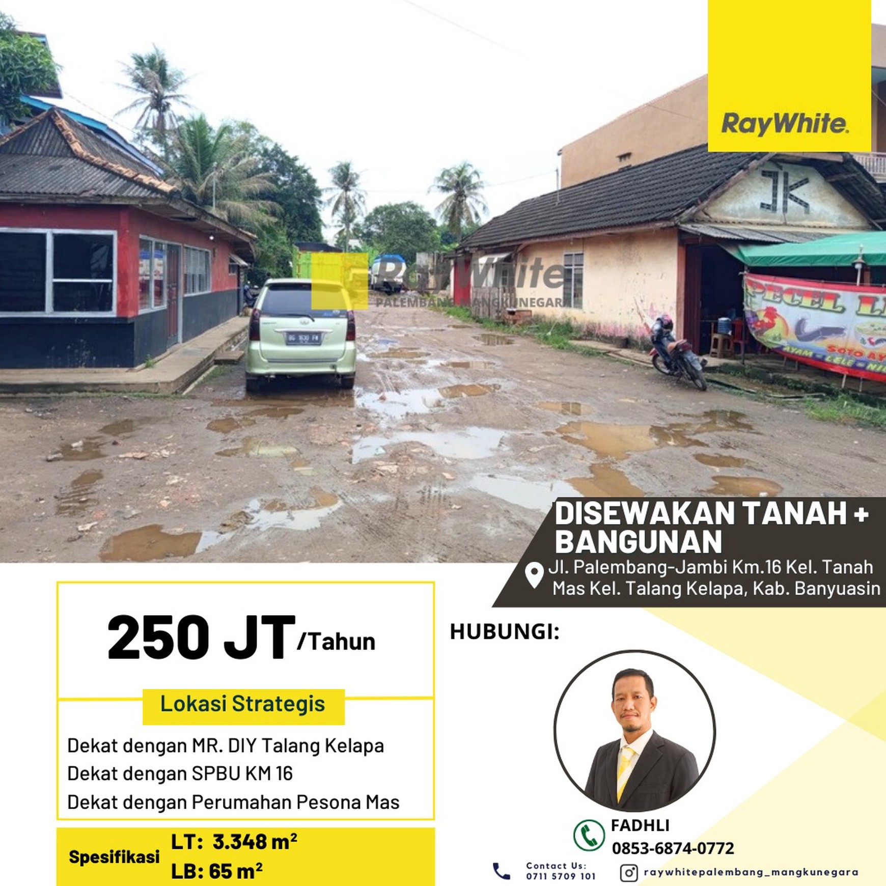 Tanah dan Bangunan disewakan dekat kantor camat Talang Kelapa