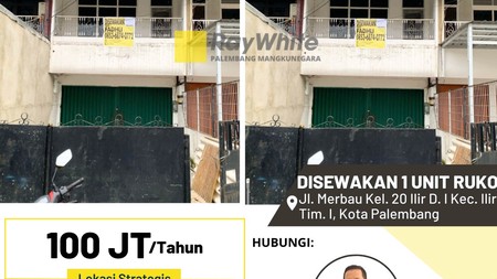 Ruko Disewakan dekat Selebrity Cafe Palembang