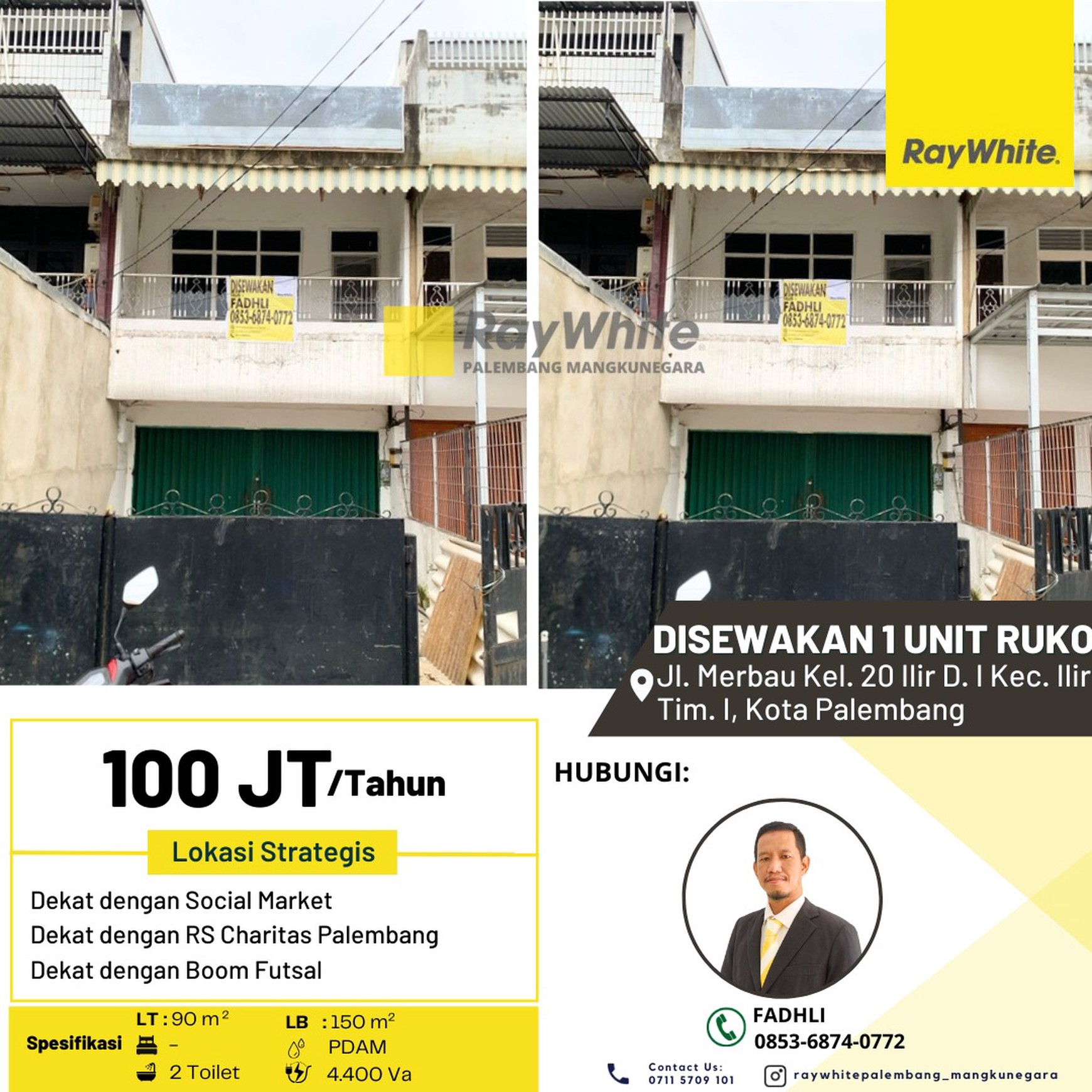 Ruko Disewakan dekat Selebrity Cafe Palembang