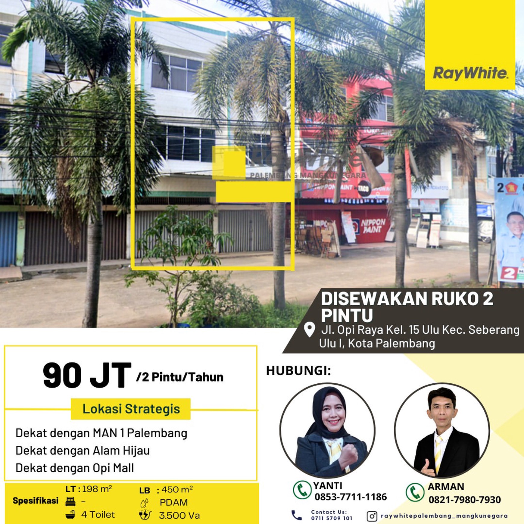disewakan ruko 2 pintu di daerah OPI Palembang