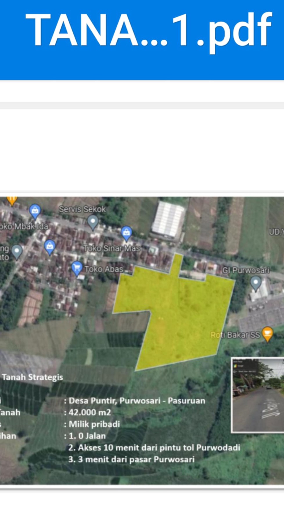 Jual Cepat tanah industri area pandaan luas 4,2 ha dekat akses tol purwodadi