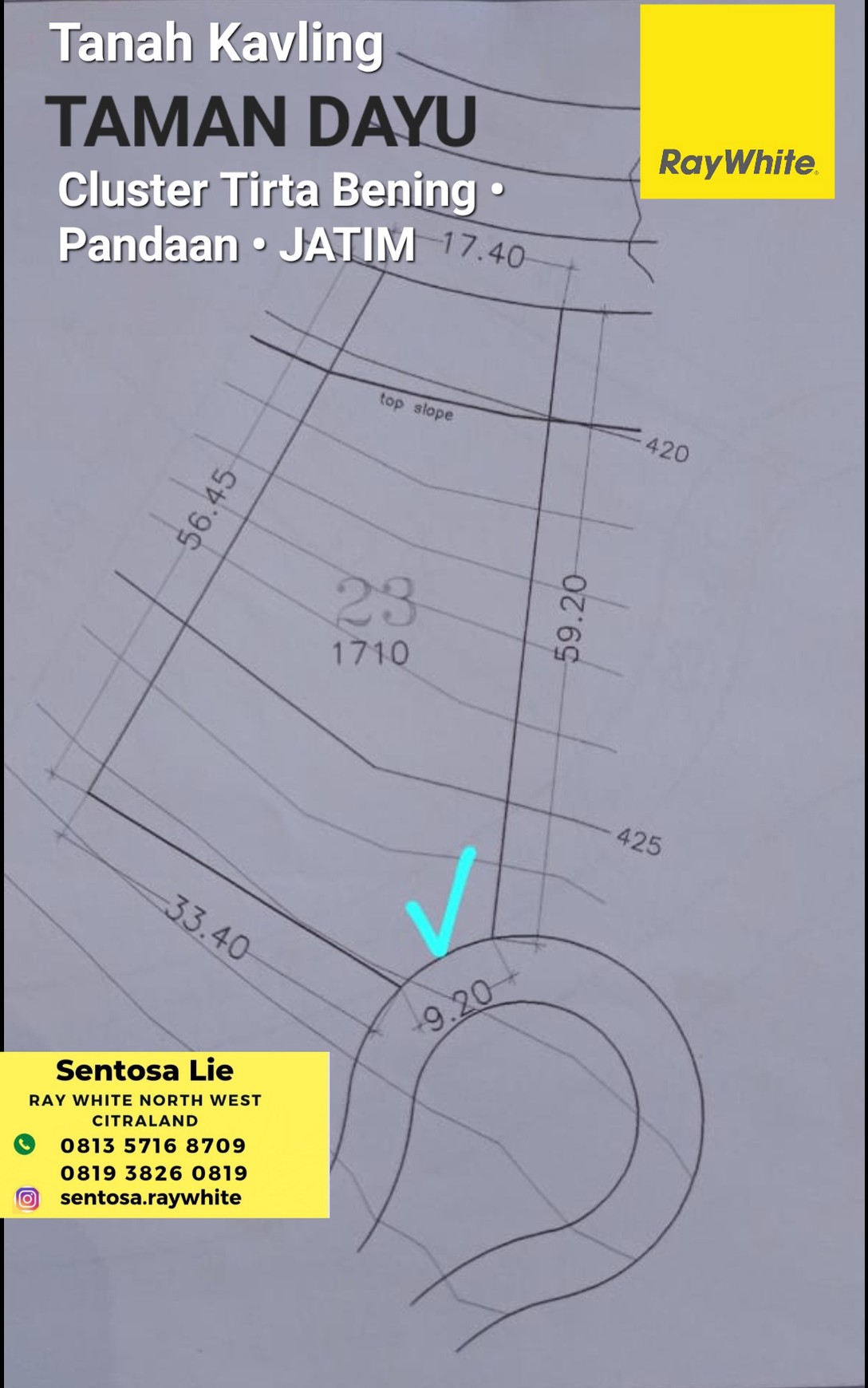 Dijual 1712 M2 Tanah Kavling The Taman Dayu- Tirta Bening - Pandaan Jatim - View Kota - Cocok Buat Area Komersial, Dekat Akses Tol