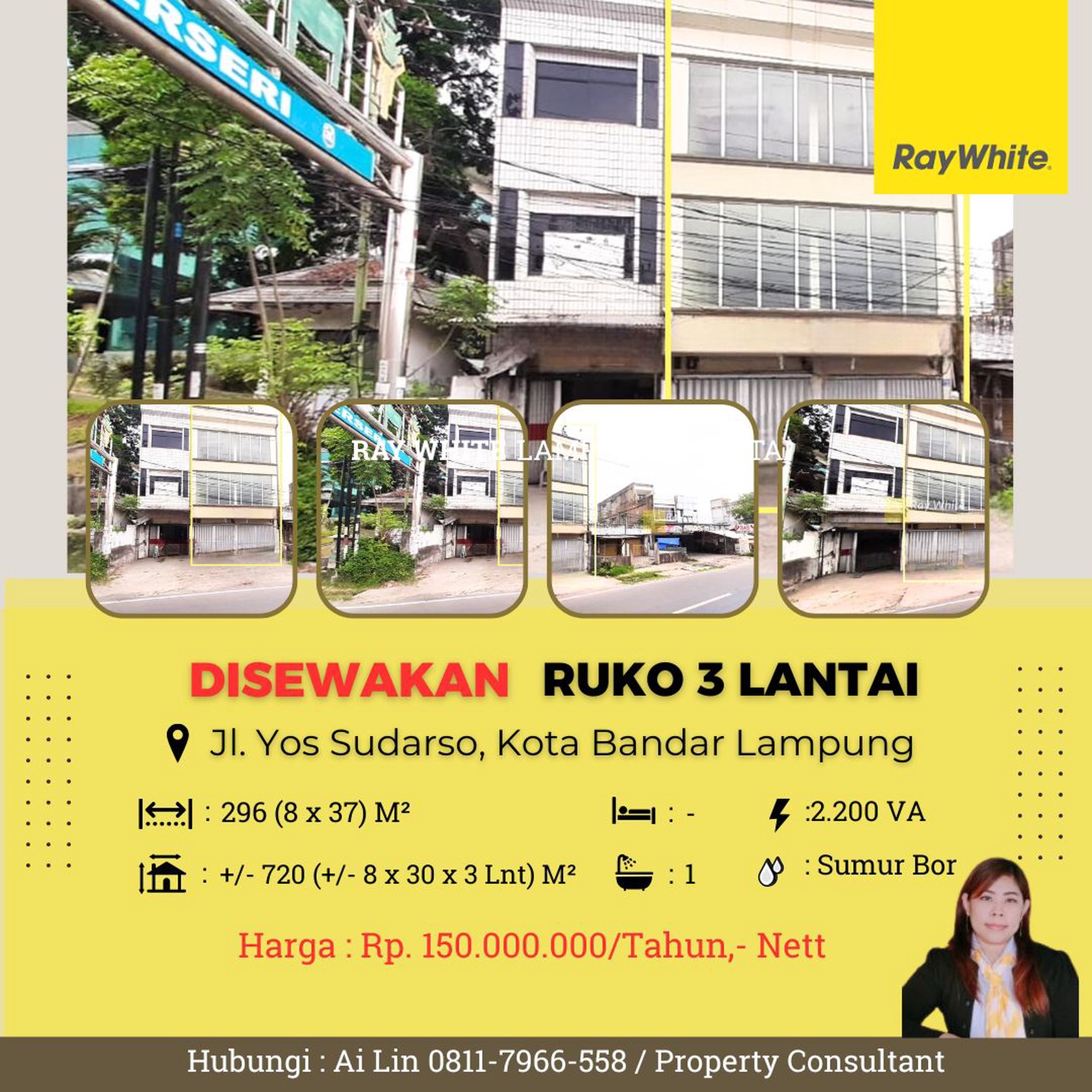 Disewakan Ruko 3 lantai di Teluk Betung