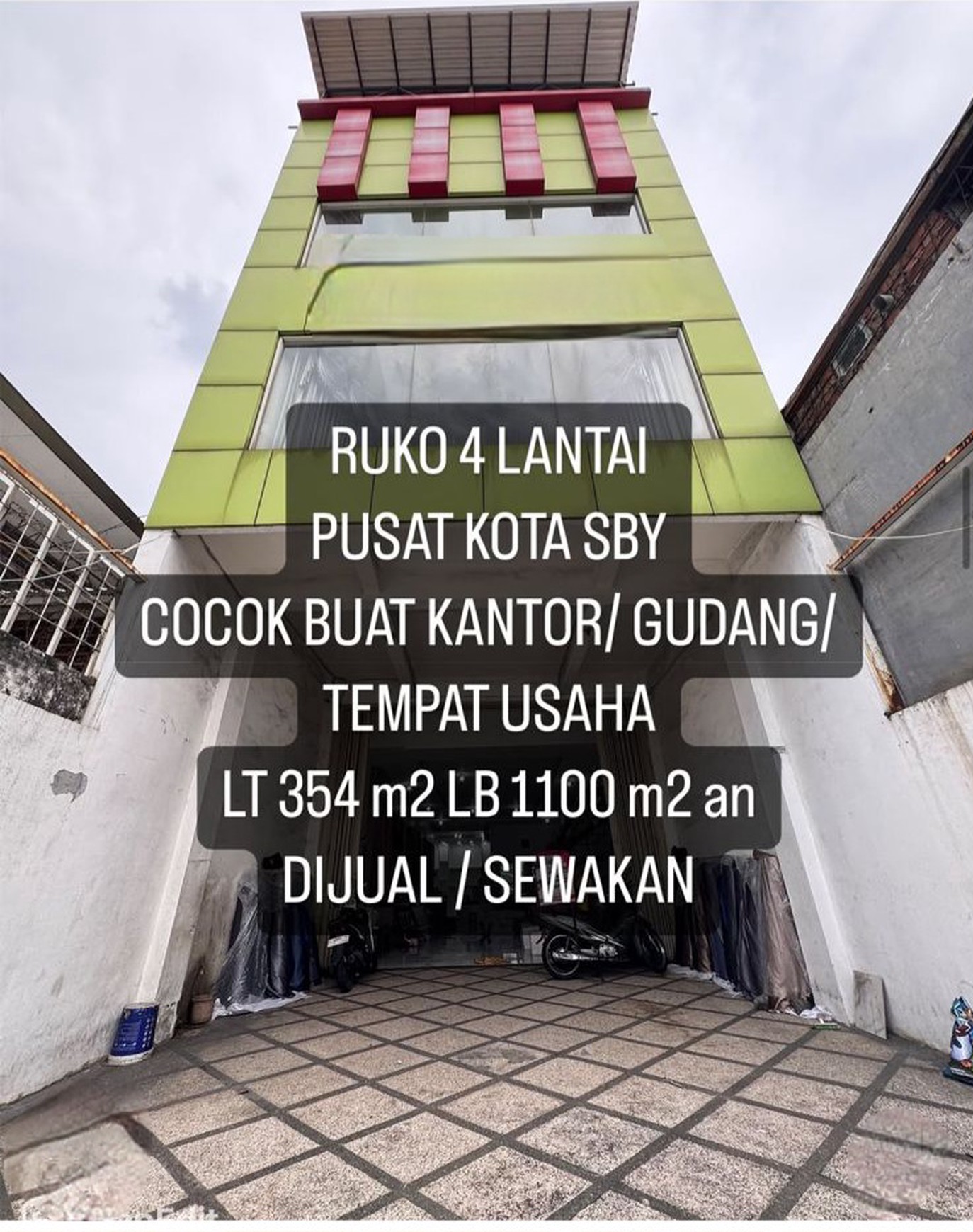 Dijual / Disewakan Ruko Kapasari - Kapasan - Simokerto Surabaya Pusat Kota - Nol Jalan Raya Komersial Area plus Lift Barang