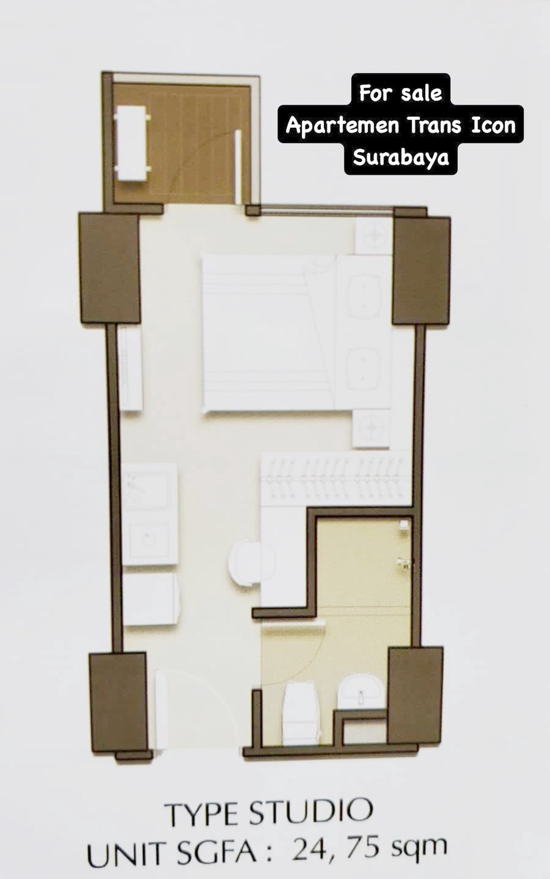 Apartemen Trans Icon Surabaya Selatan, Type Studio, ada Balkon, View City