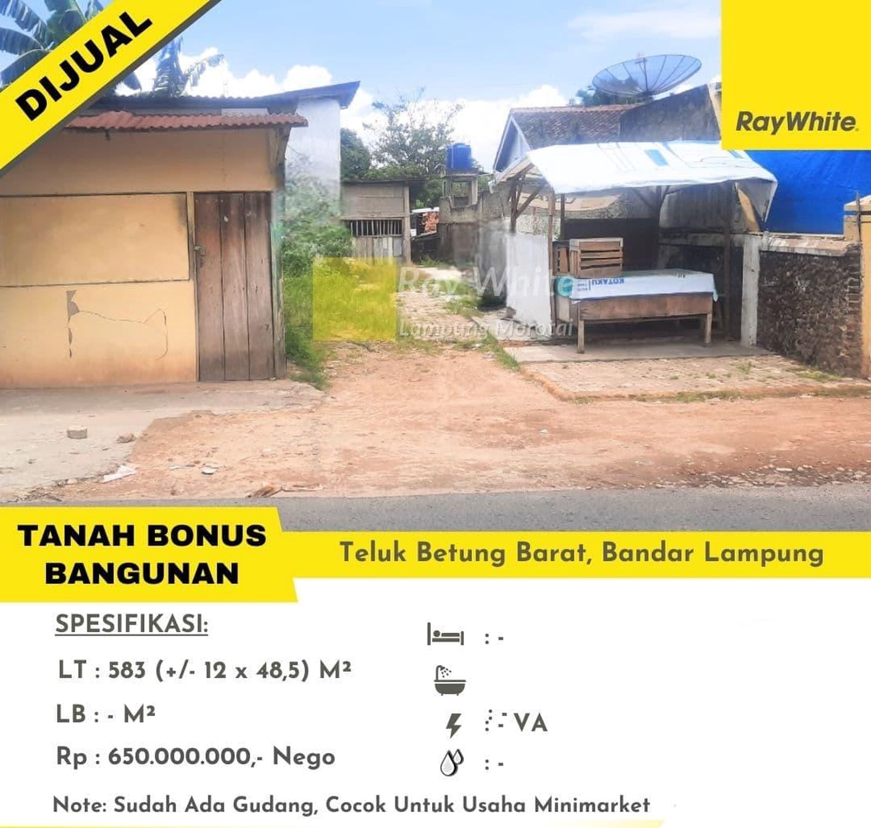 Dijual Tanah + Bangunan di teluk betung