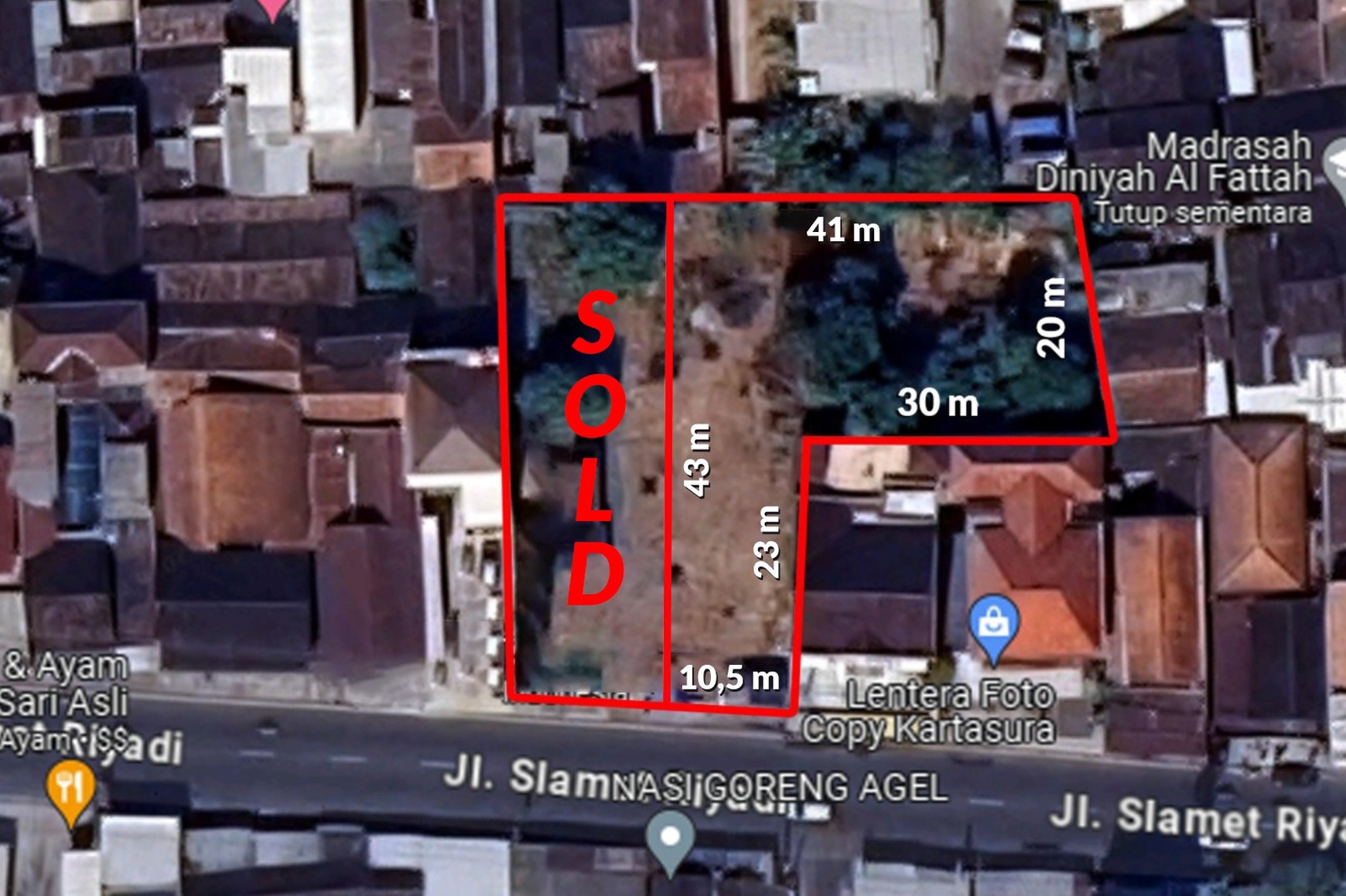 Tanah Jl. Slamet Riyadi, Kartosuro.Lokasi strategis di area komersial 