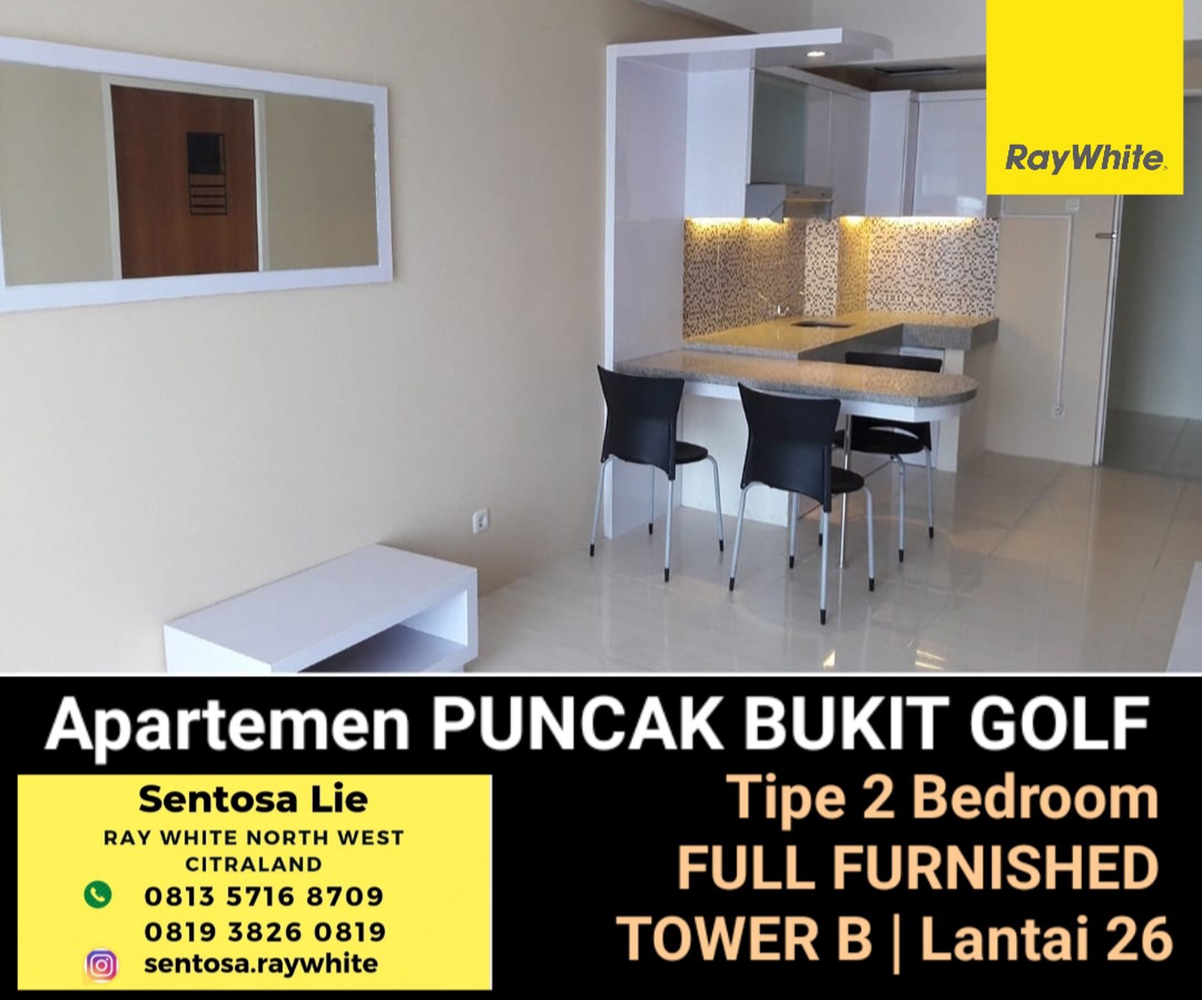 Dijual Apartemen Puncak Bukit Golf Tipe 2 Bedroom Full Furnished Tower B Lantai 26 View Kota