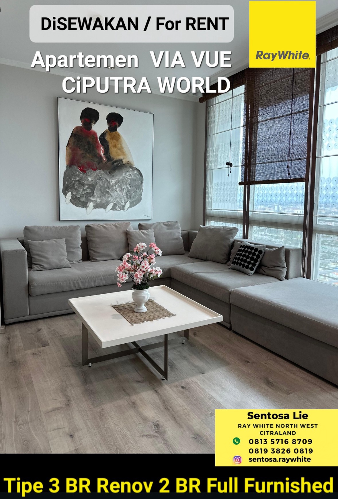 Disewakan Apartemen Vue Ciputra World Surabaya Tipe 3 Br Renov 2 Br Jumbo Size - Best City.view - Lantai 32