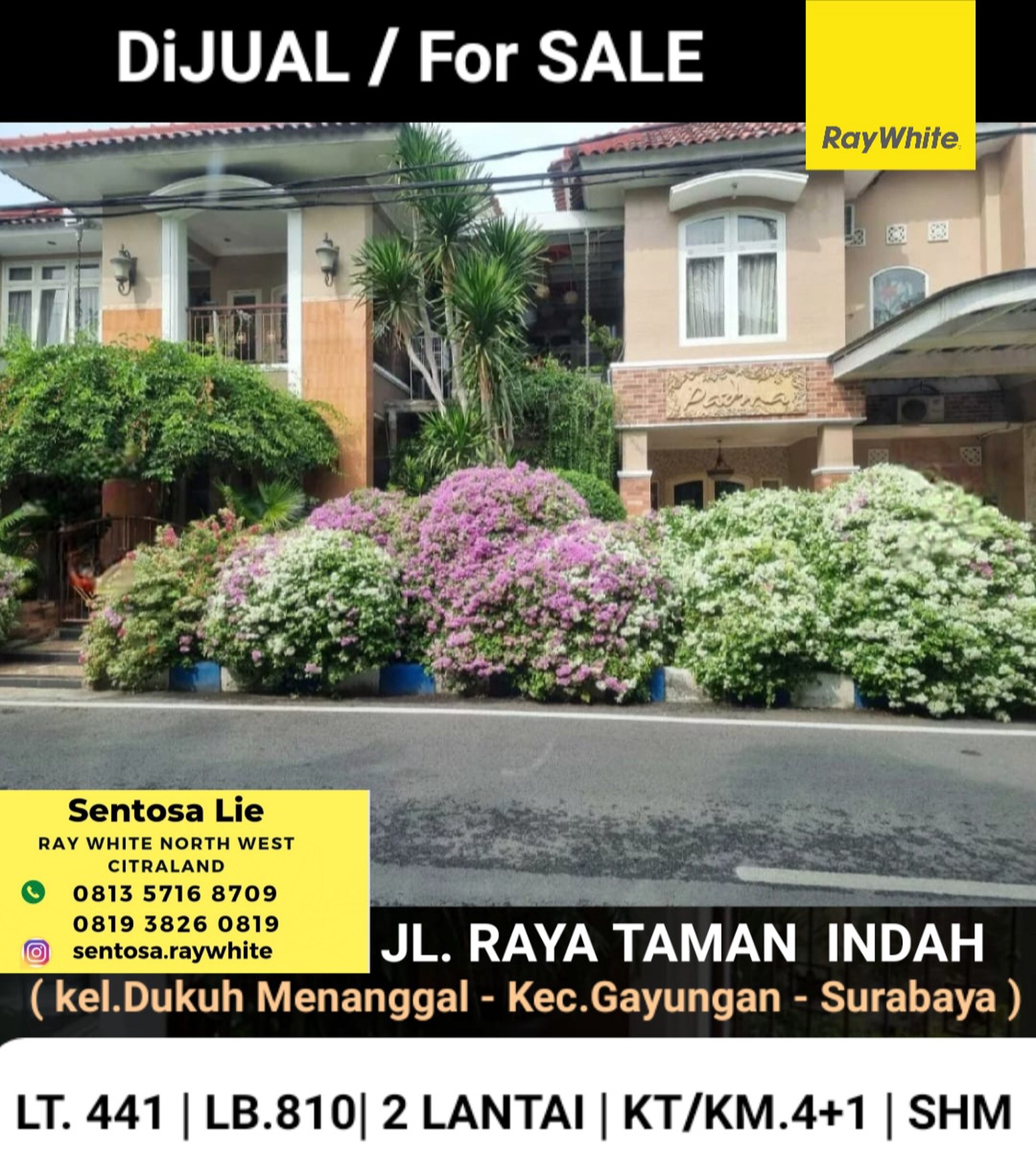 Dijual Rumah Raya Taman Indah - Dukuh Menanggal - Gayungan - Full Furnished - Luas 441 m2 -dekat Masjid Agung Al Akhbar, Cito, Trans Mart, A Yani, Polda Jatim