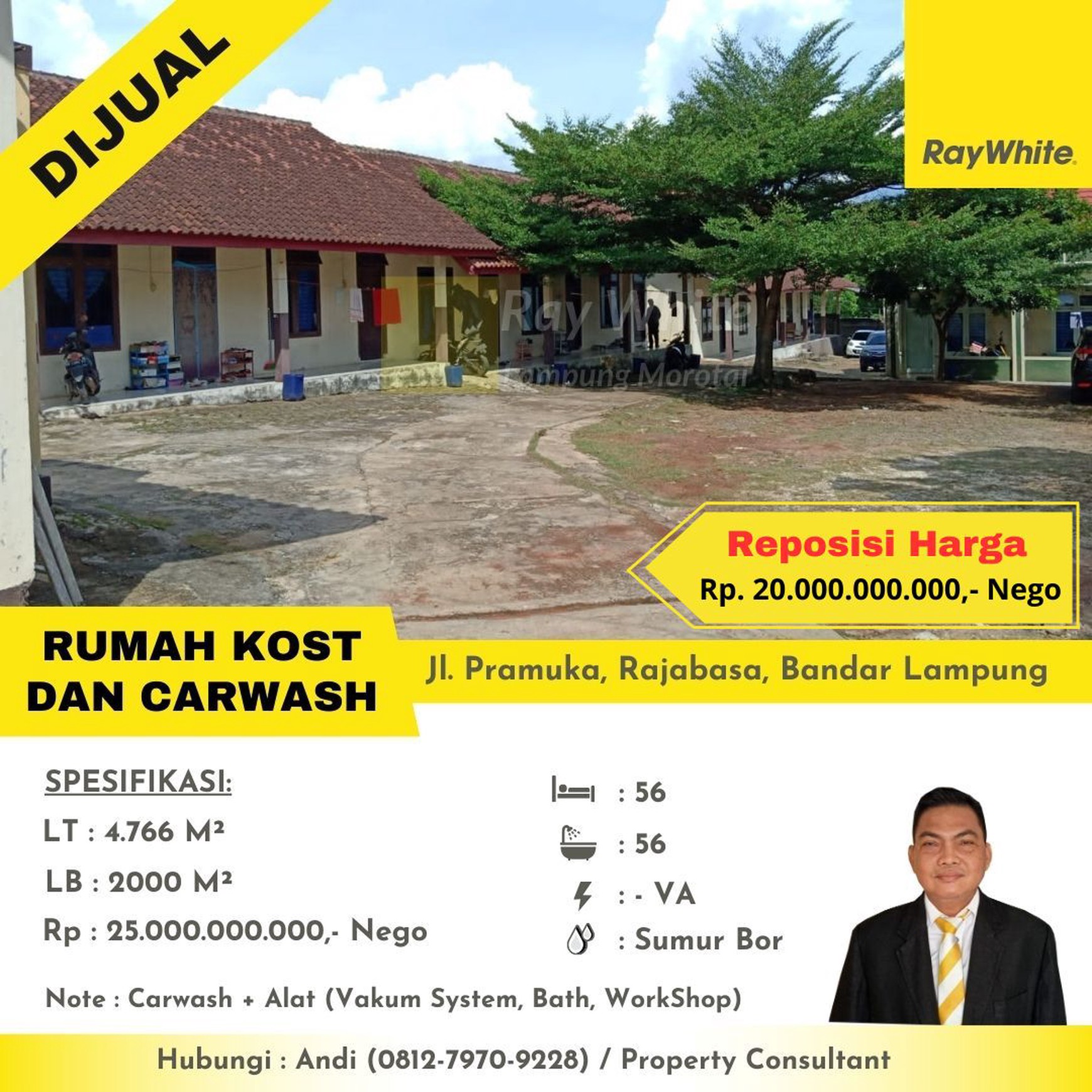 dijual kosan dan car wash murah jln pramuka rajabasa