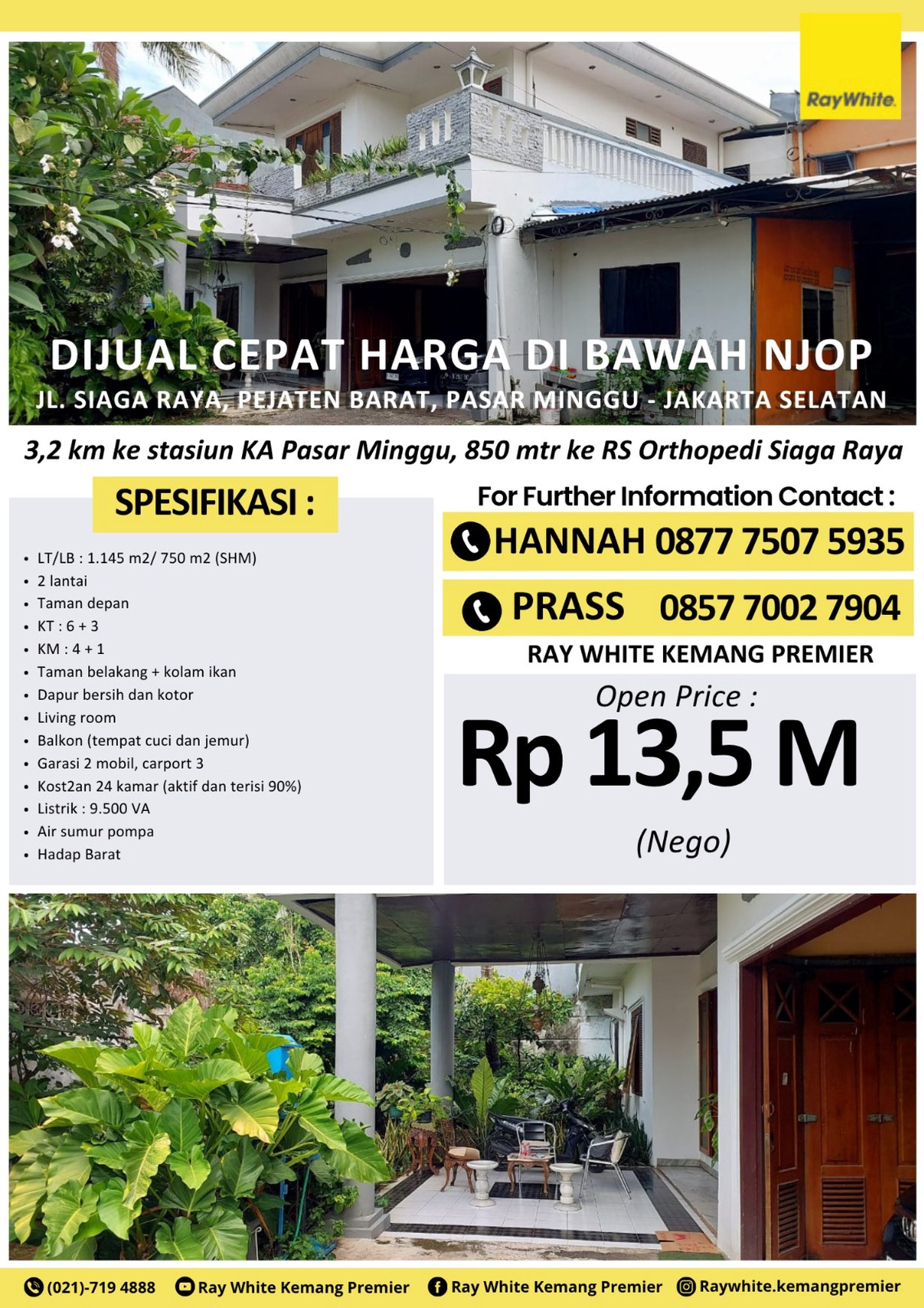 Rumah di Siaga Raya Luas Harga di bawah NJOP Cocok utk Town Houses