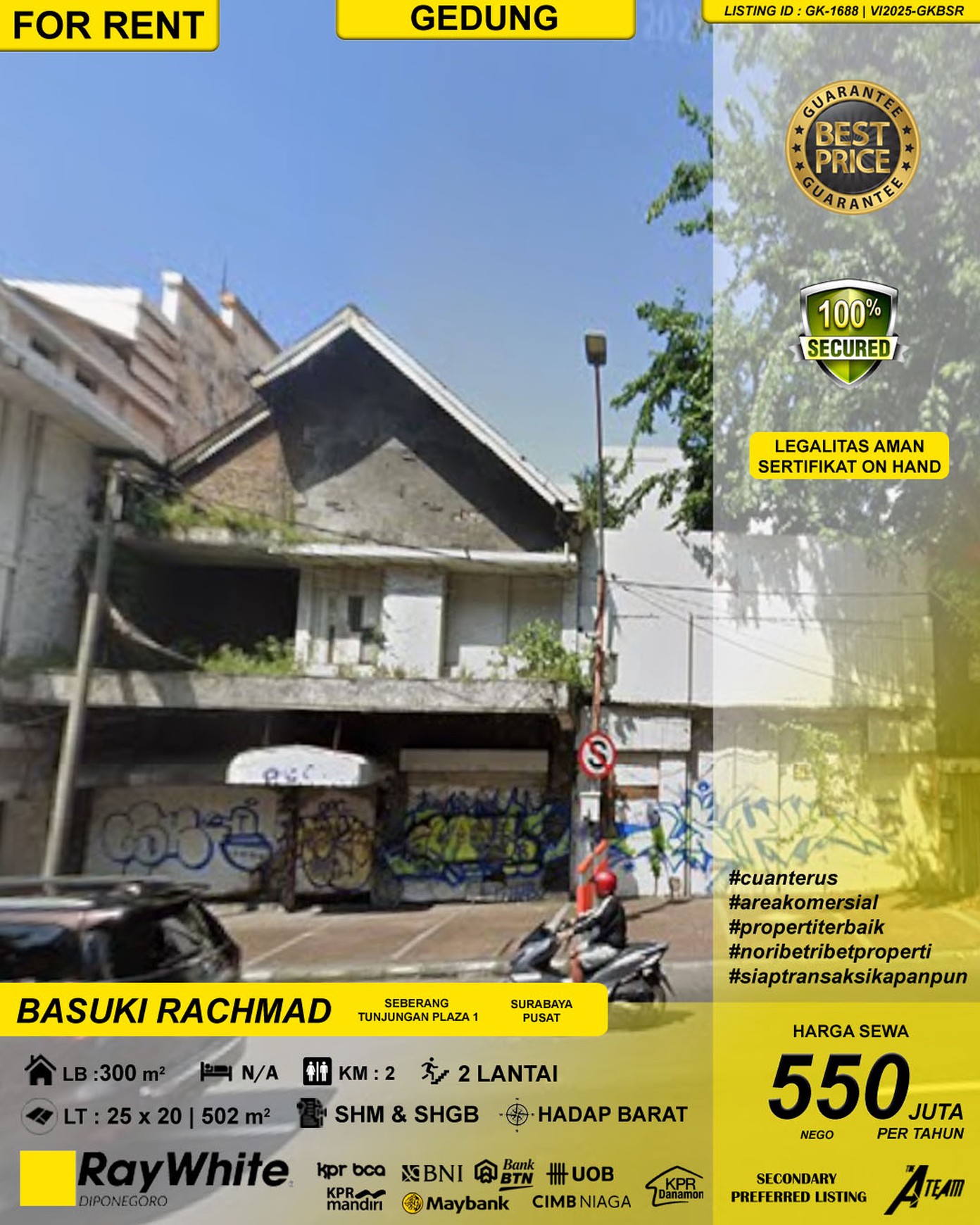 DISEWAKAN MURAH PUSAT KOTA GEDUNG RAYA BASUKI RACHMAD DEPAN TUNJUNGAN PLAZA 1