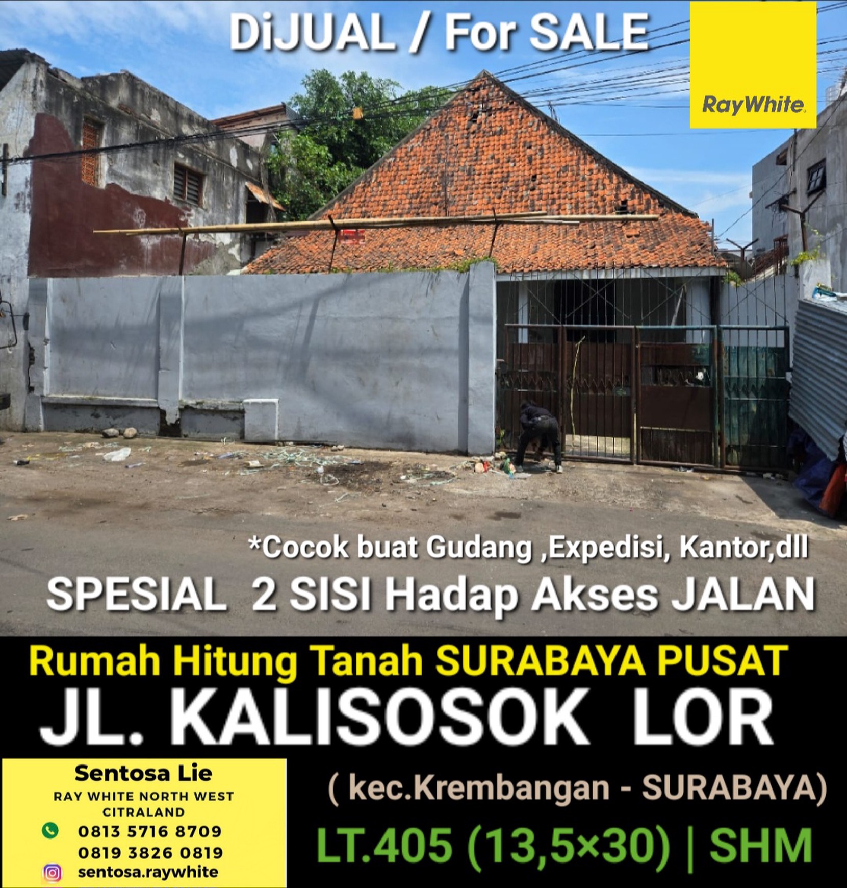 Murah Luas 405 M2 Rumah Usaha Gudang Jalan Kalisosok Lor - Krembangan Surabaya Pusat Dekat Jembatan Merah, Rajawali, Bubutan, Kalimas, Pelabuhan Tanjung Perak Cocok.buat Segala Usaha Expedisi, Kantor,